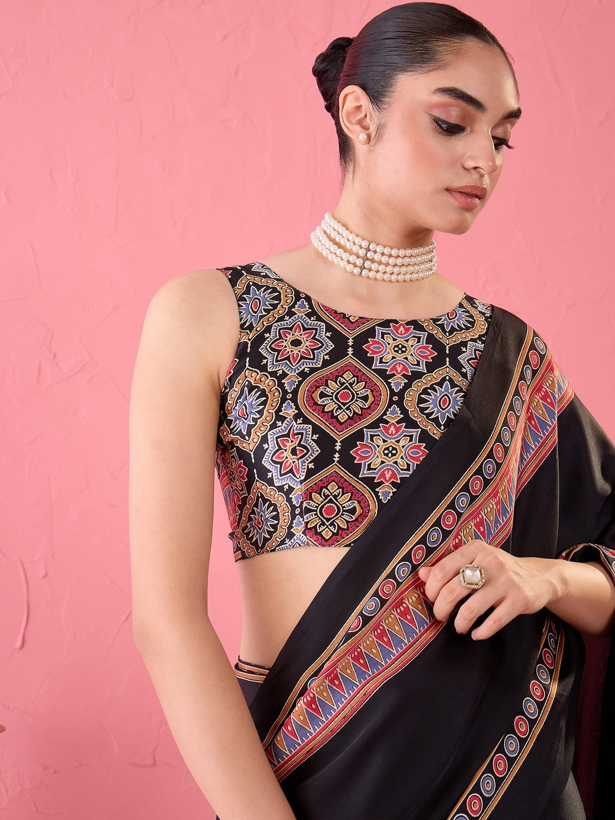 Black Satin saree – detail view 6