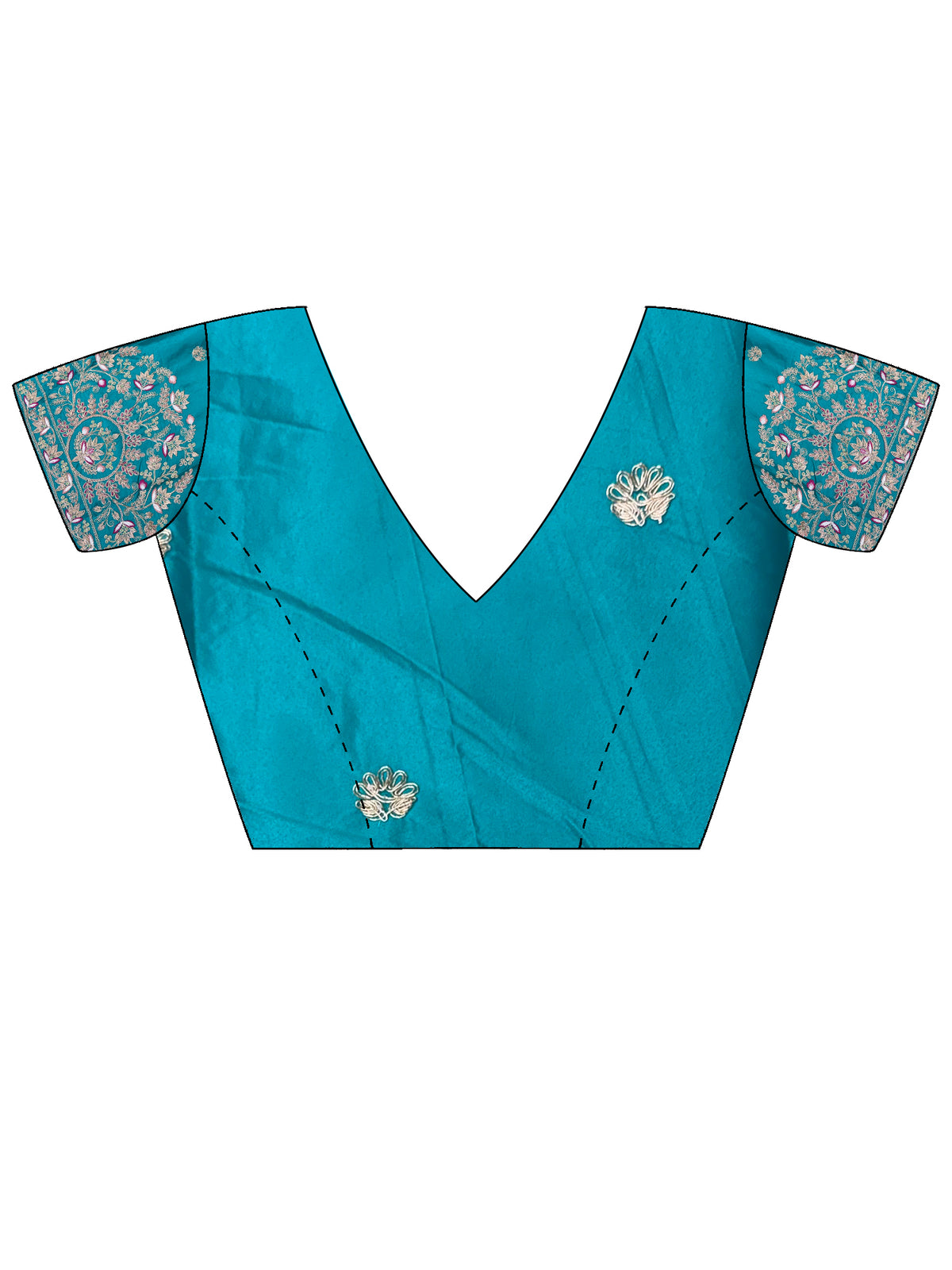 Unstitched turquoise blue tissue blouse piece with embellished design