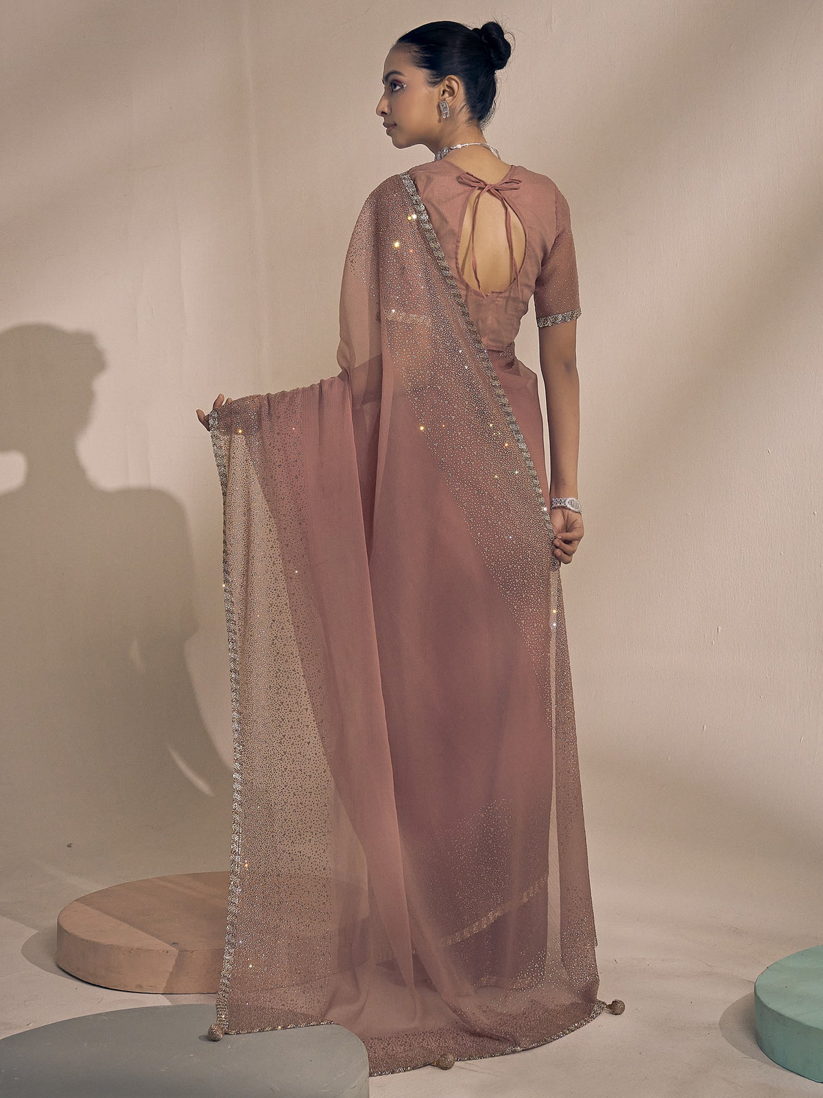 Rose Gold chiffon saree view 2