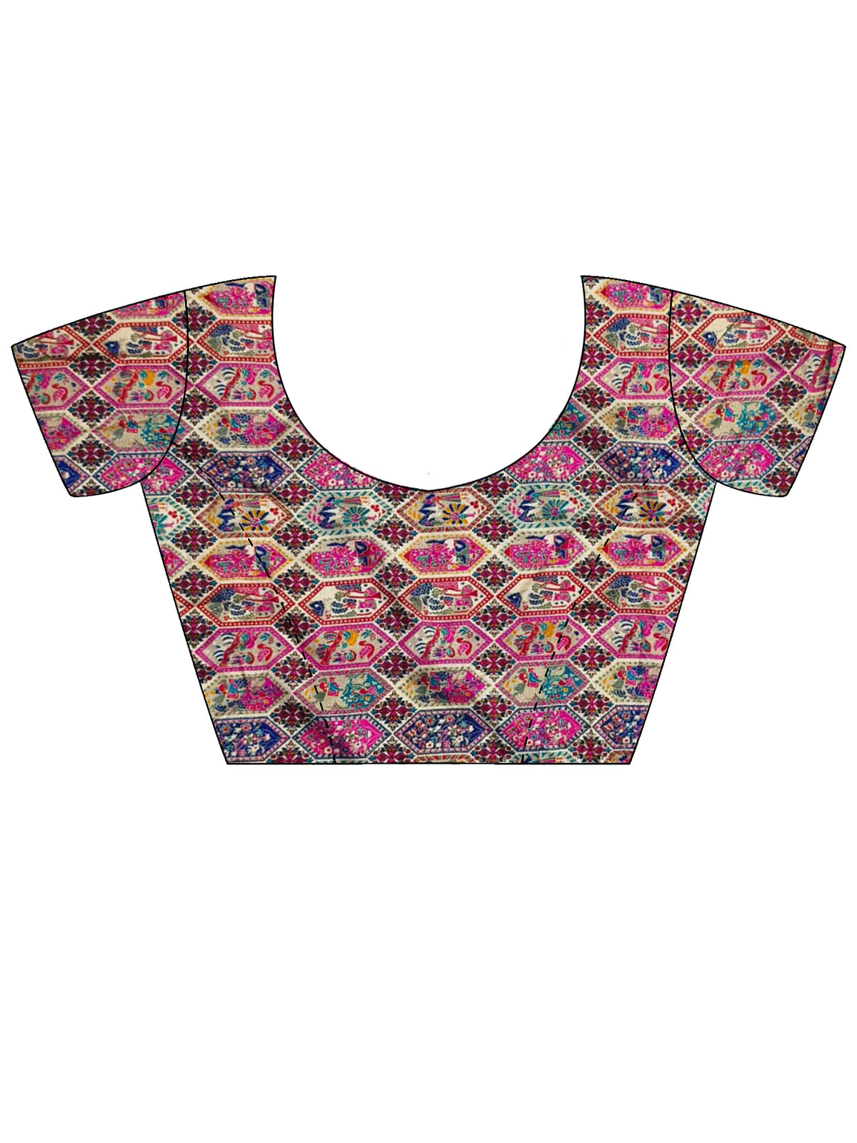 Unstitched multicolored silk blend blouse piece with kalamkari design