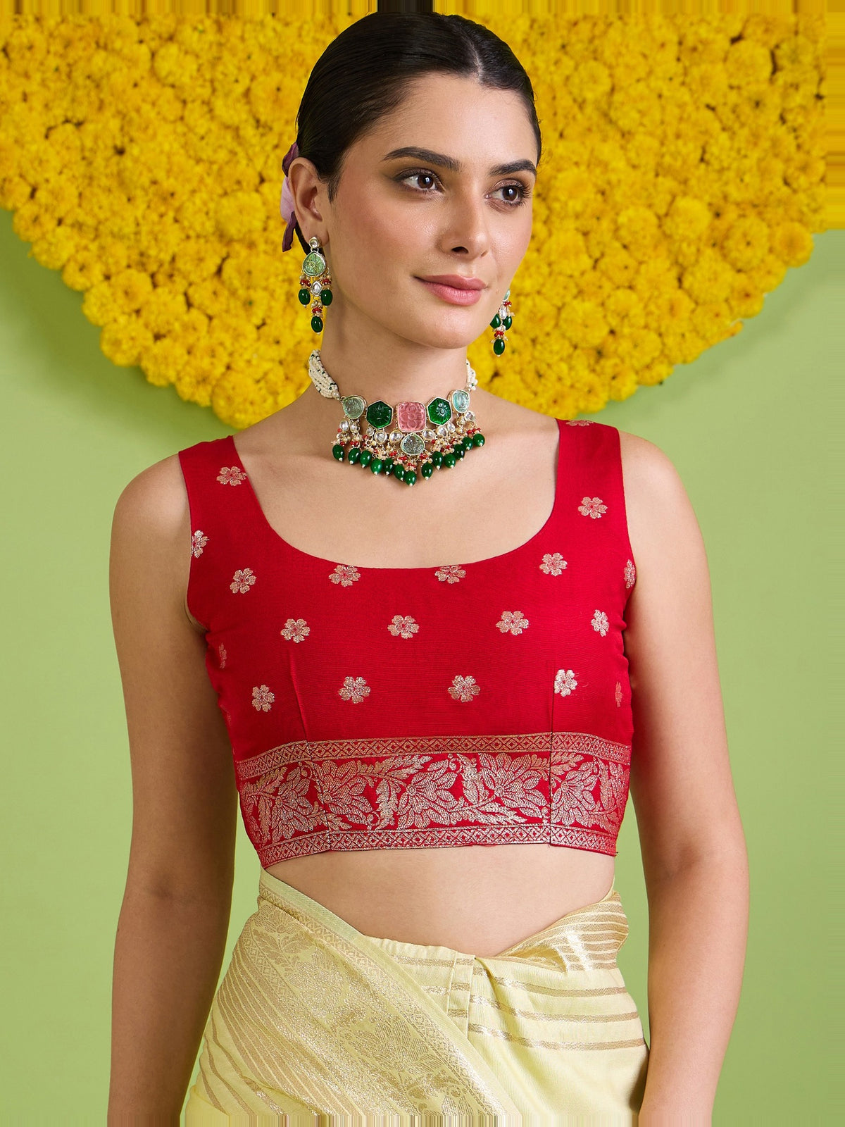 Cream Silk Blend saree – detail view 5