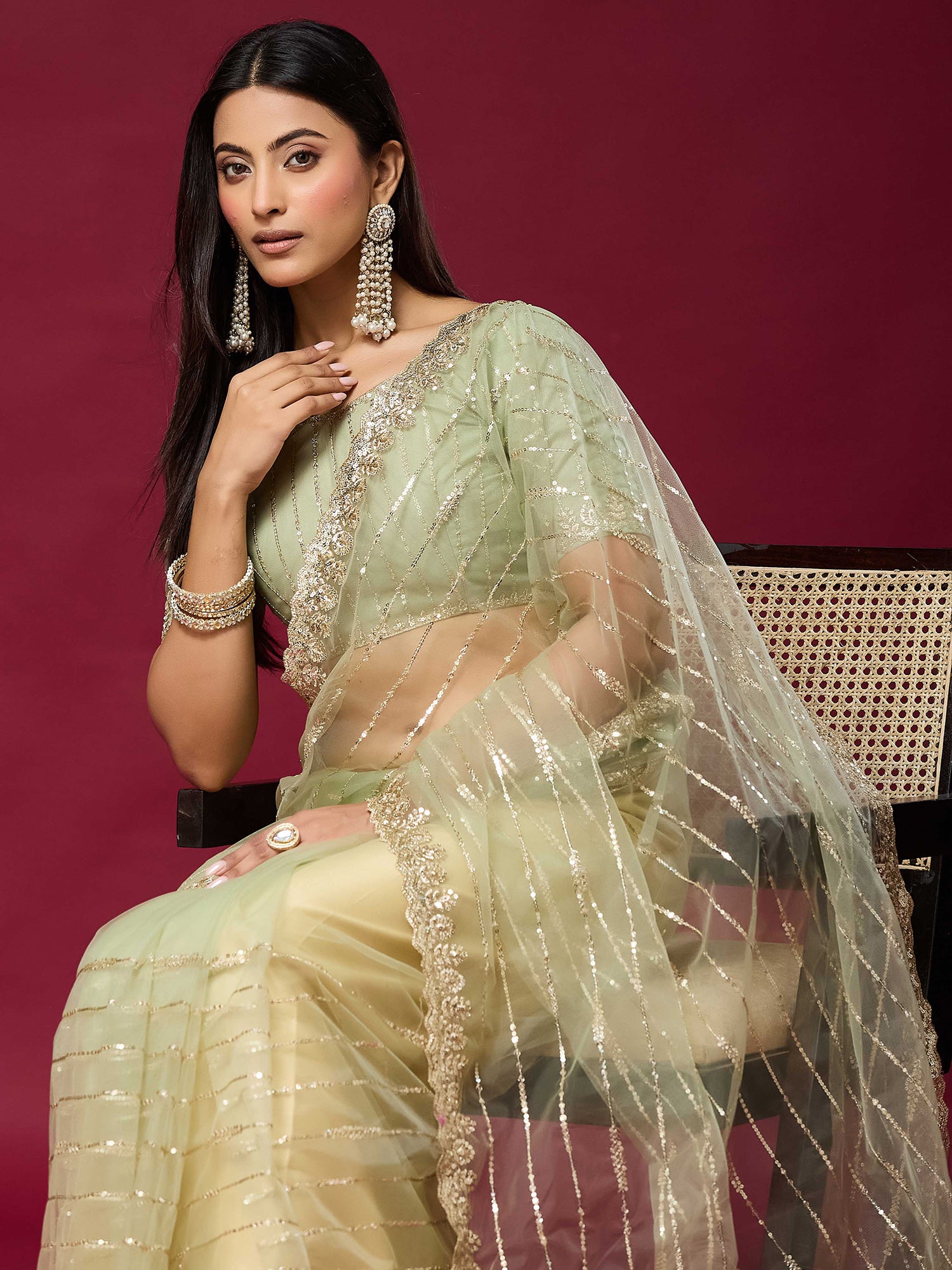 Light Green Net saree – detail view 4