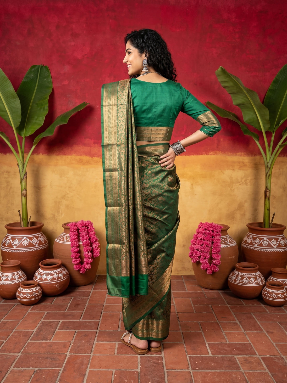 Teal Green Silk Blend saree – detail view 4