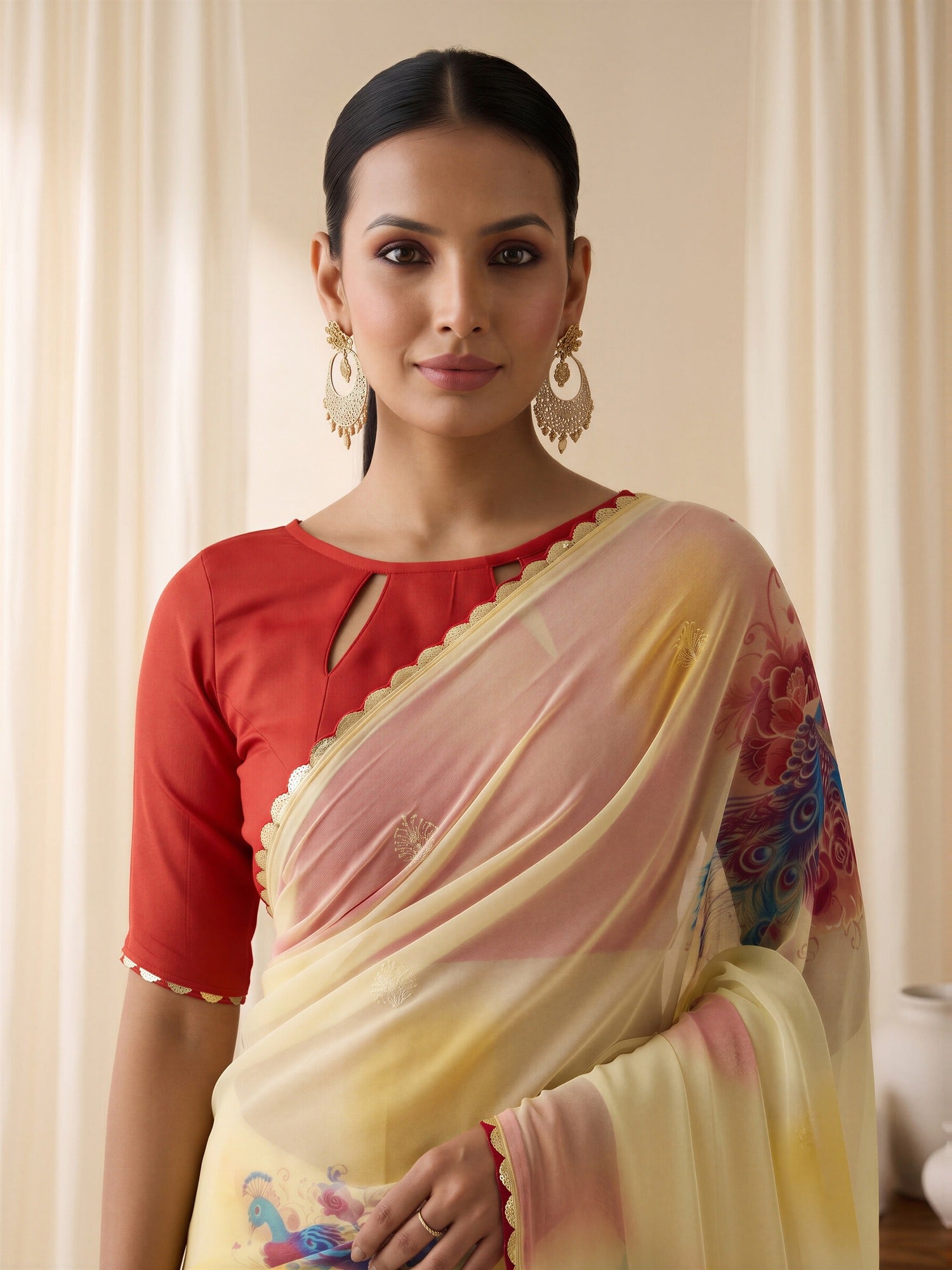 Yellow Georgette saree – detail view 4