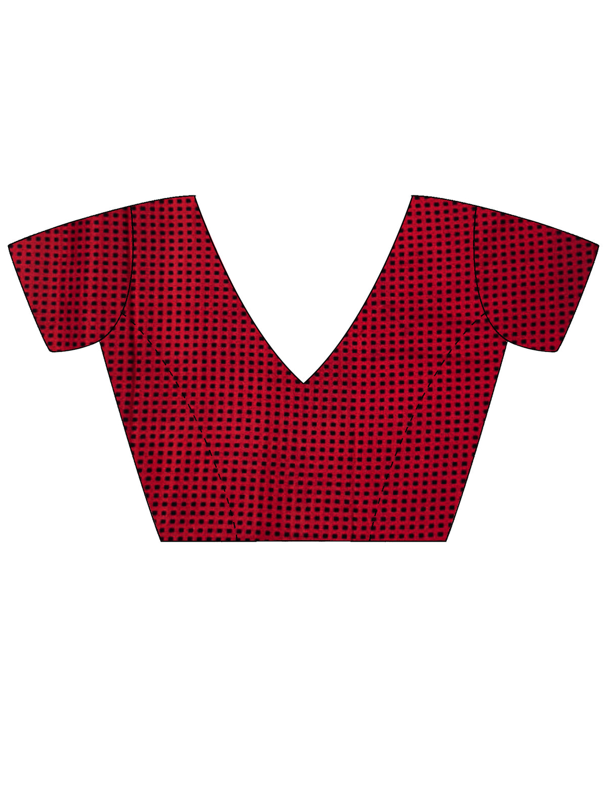 Unstitched red silk blend blouse piece with geometric design