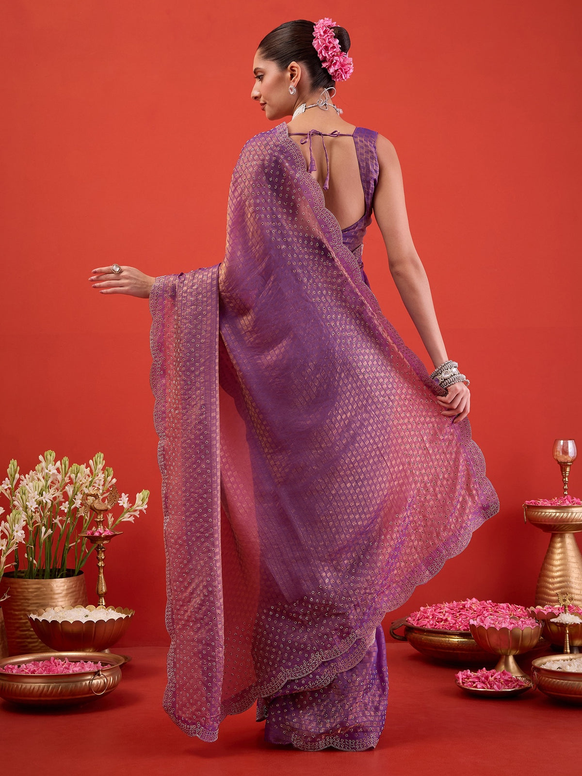 Lavender Satin saree – detail view 6