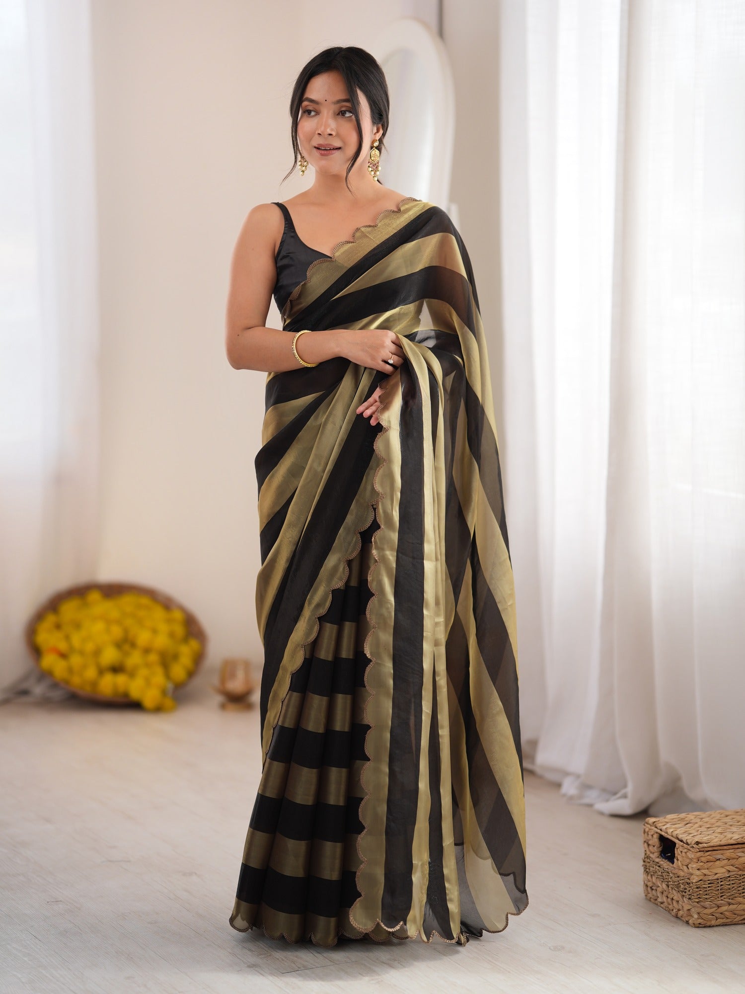 Black Satin saree – detail view 4