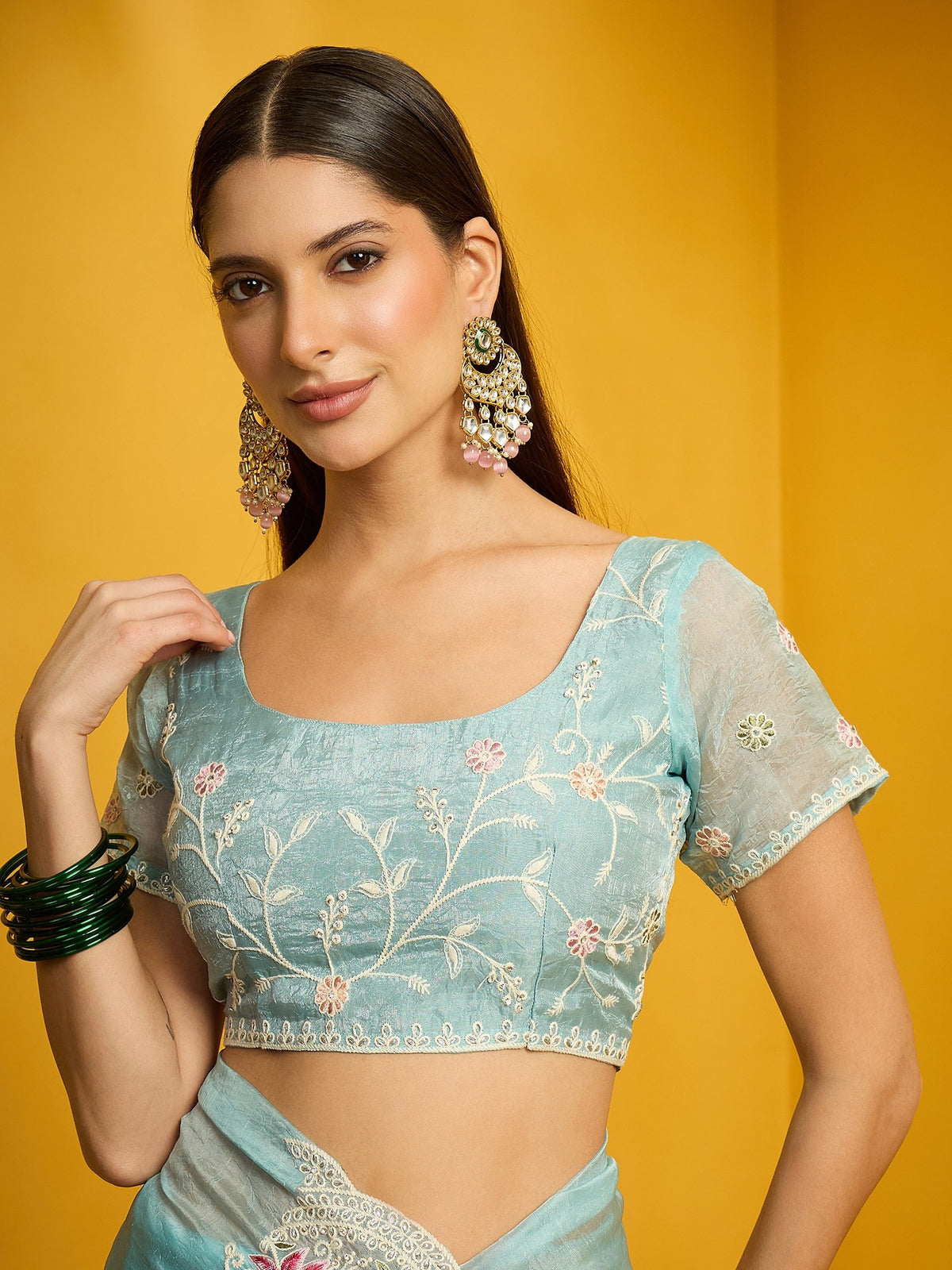 Light Blue Organza saree – detail view 5