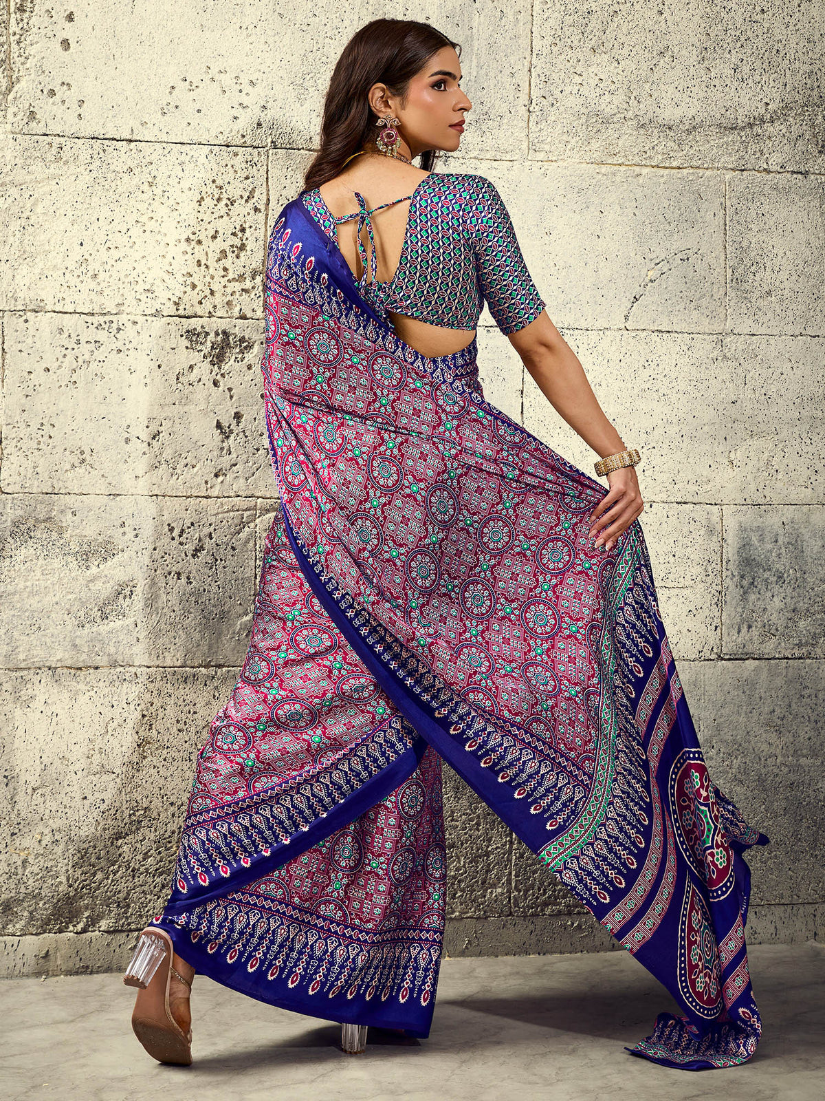 Blue Satin saree – detail view 1
