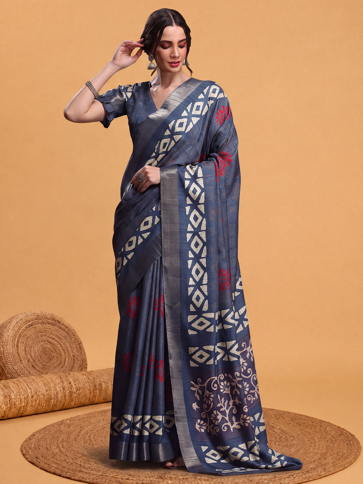 Teal Blue Silk Blend saree – detail view 2