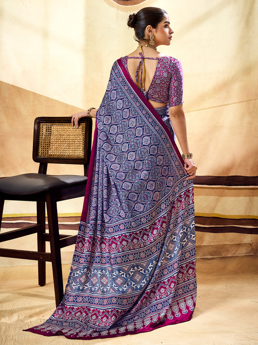 Blue Satin saree – detail view 1