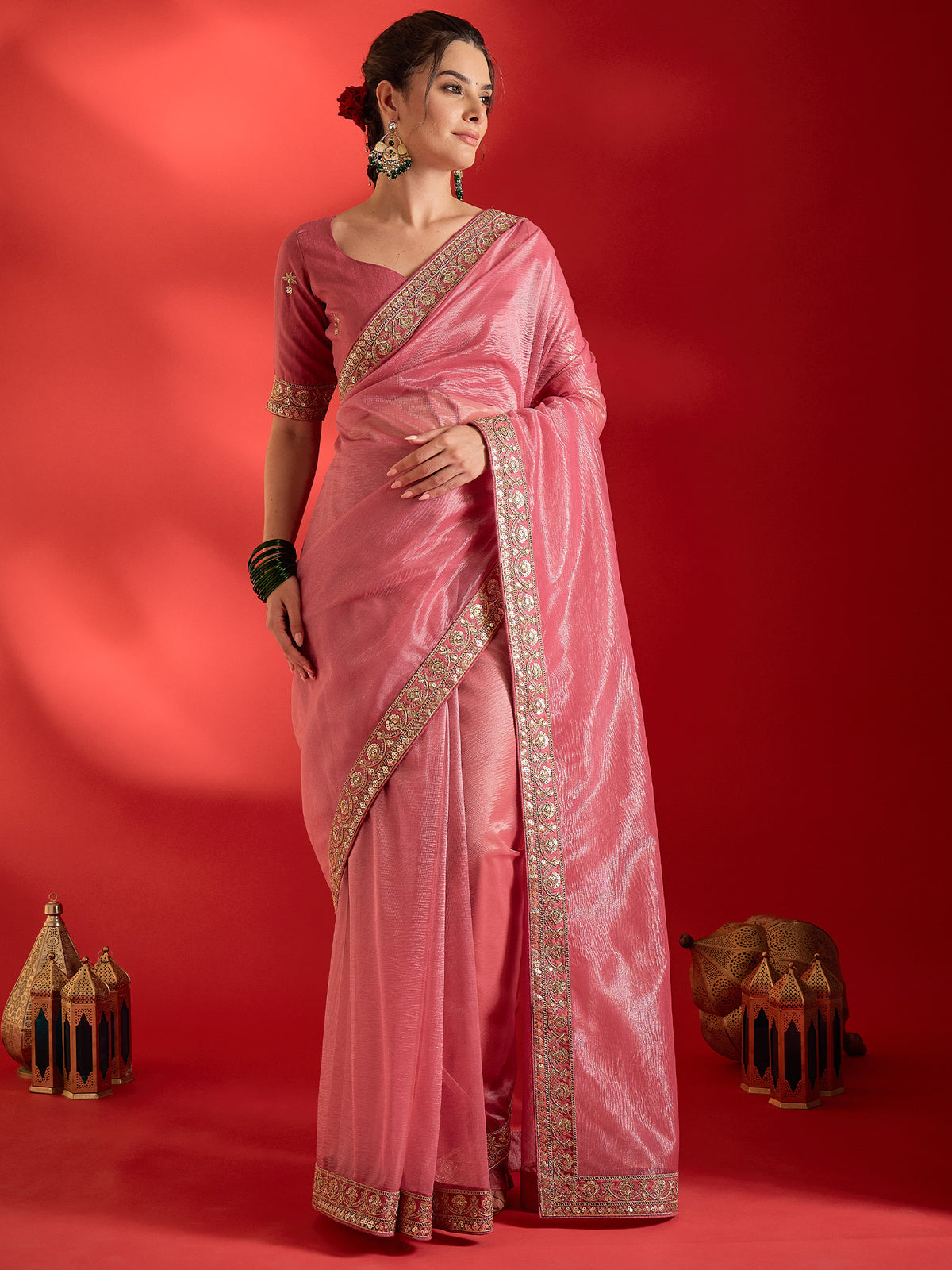 Pink Net saree – detail view 3