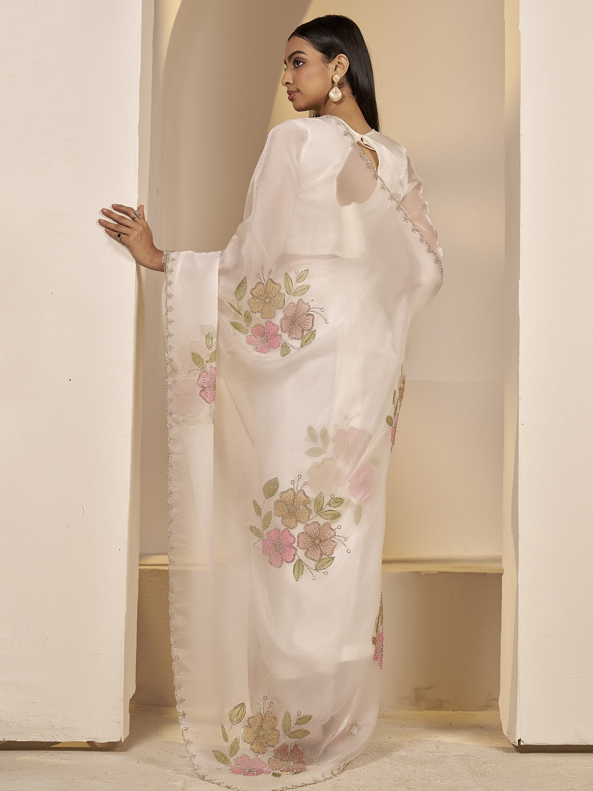 White organza saree view 4