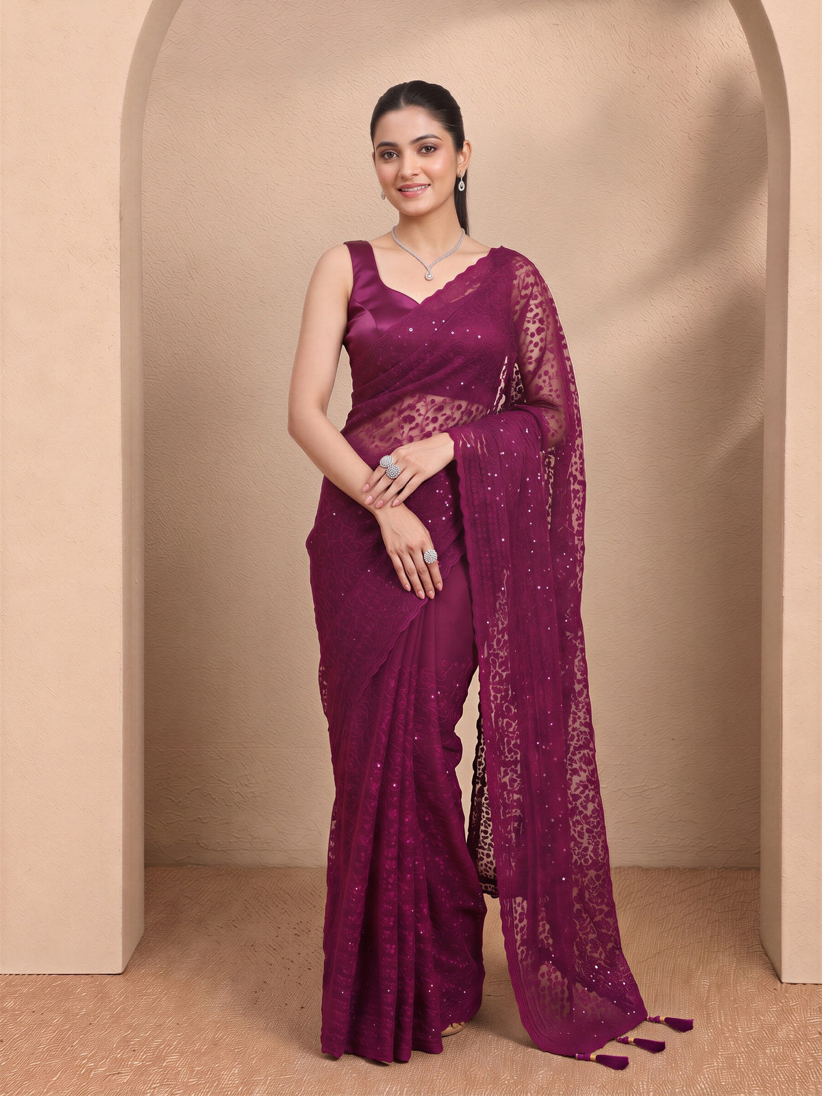 Black Net saree – detail view 2