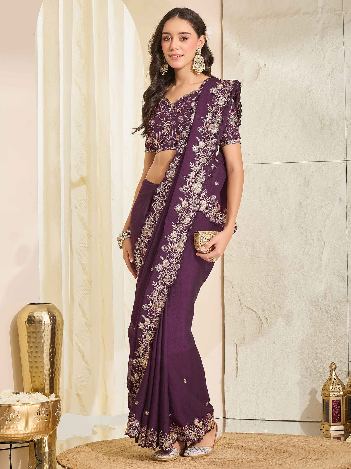 Purple Georgette saree – detail view 3