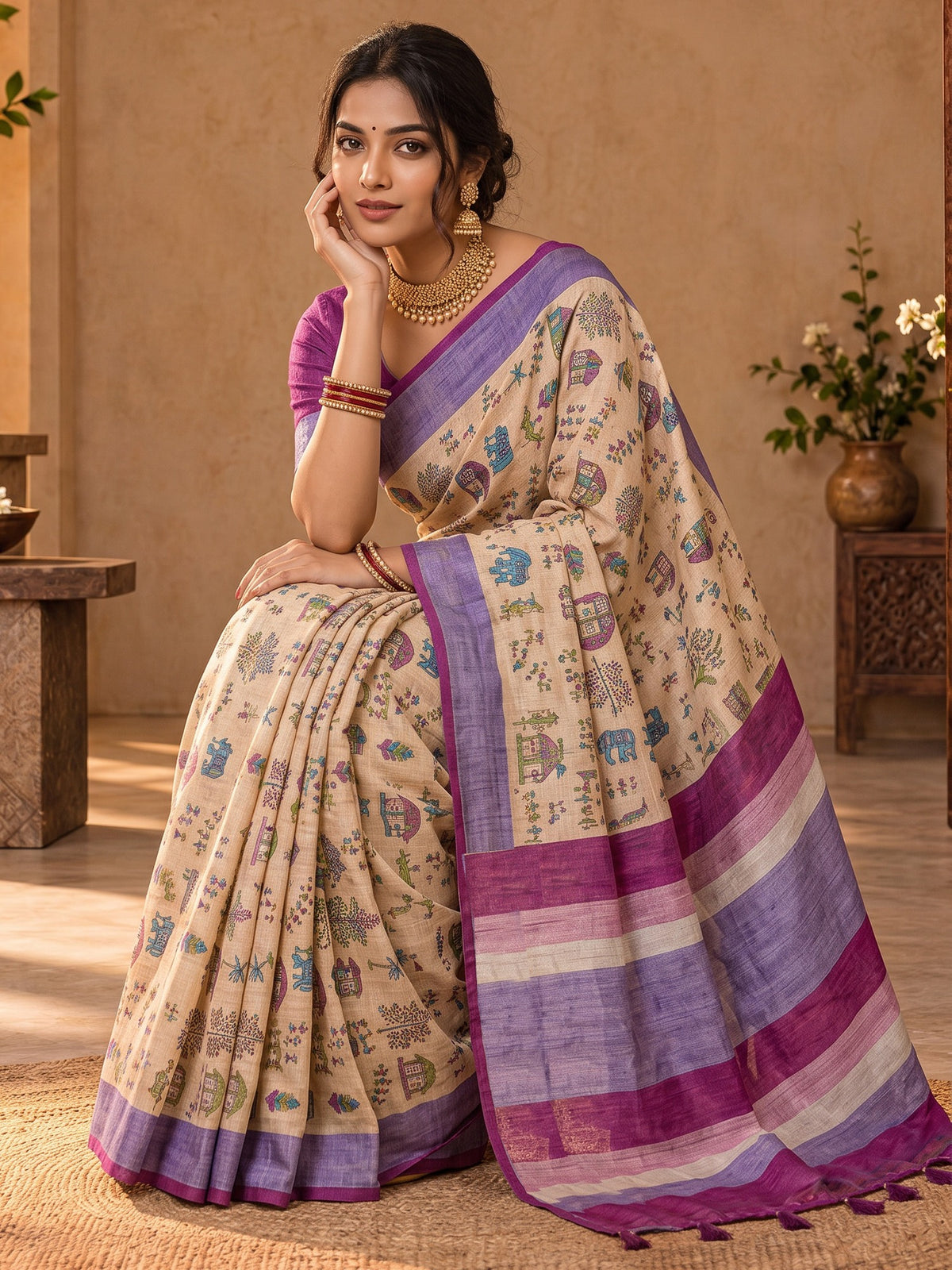 Peach soft silk saree view 3