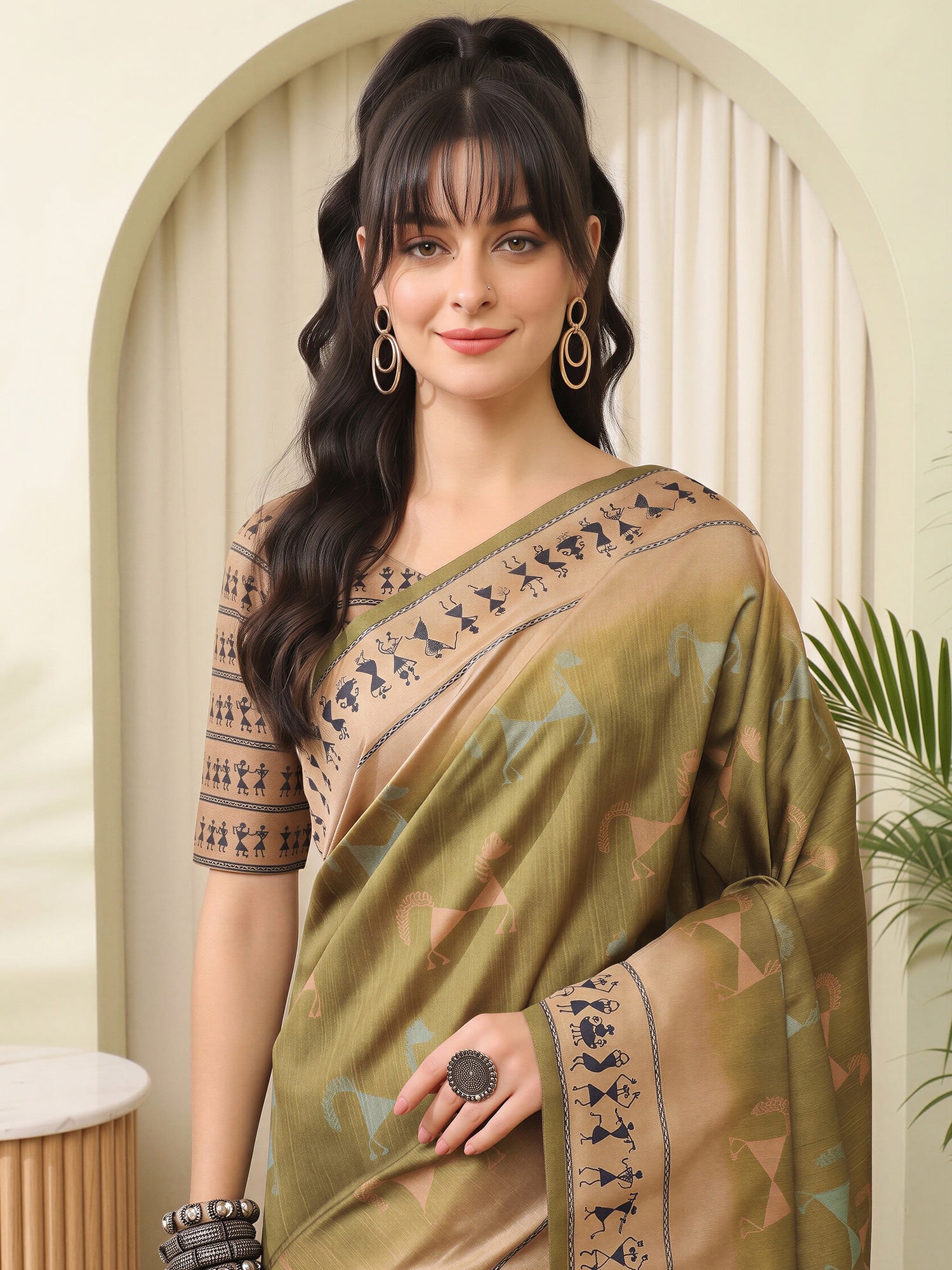 Olive Silk Blend saree – detail view 4