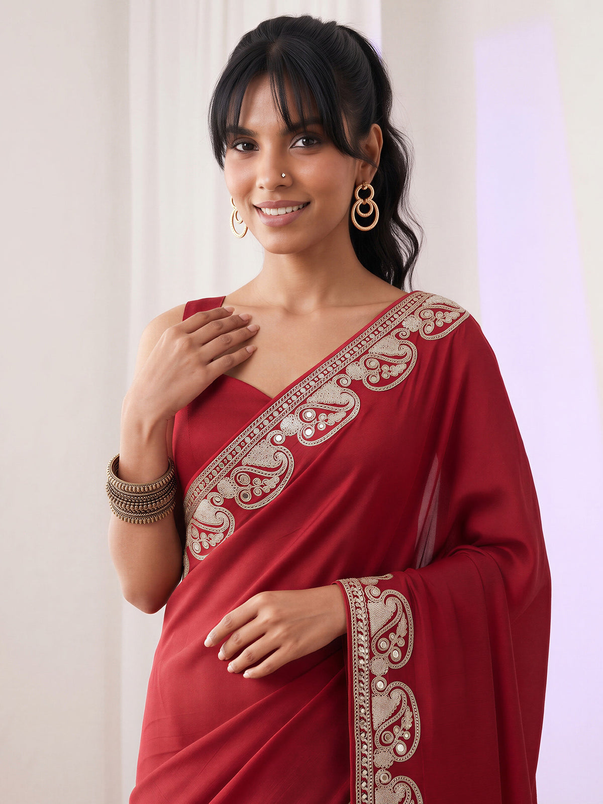 Maroon Vichitra Silk saree – detail view 4