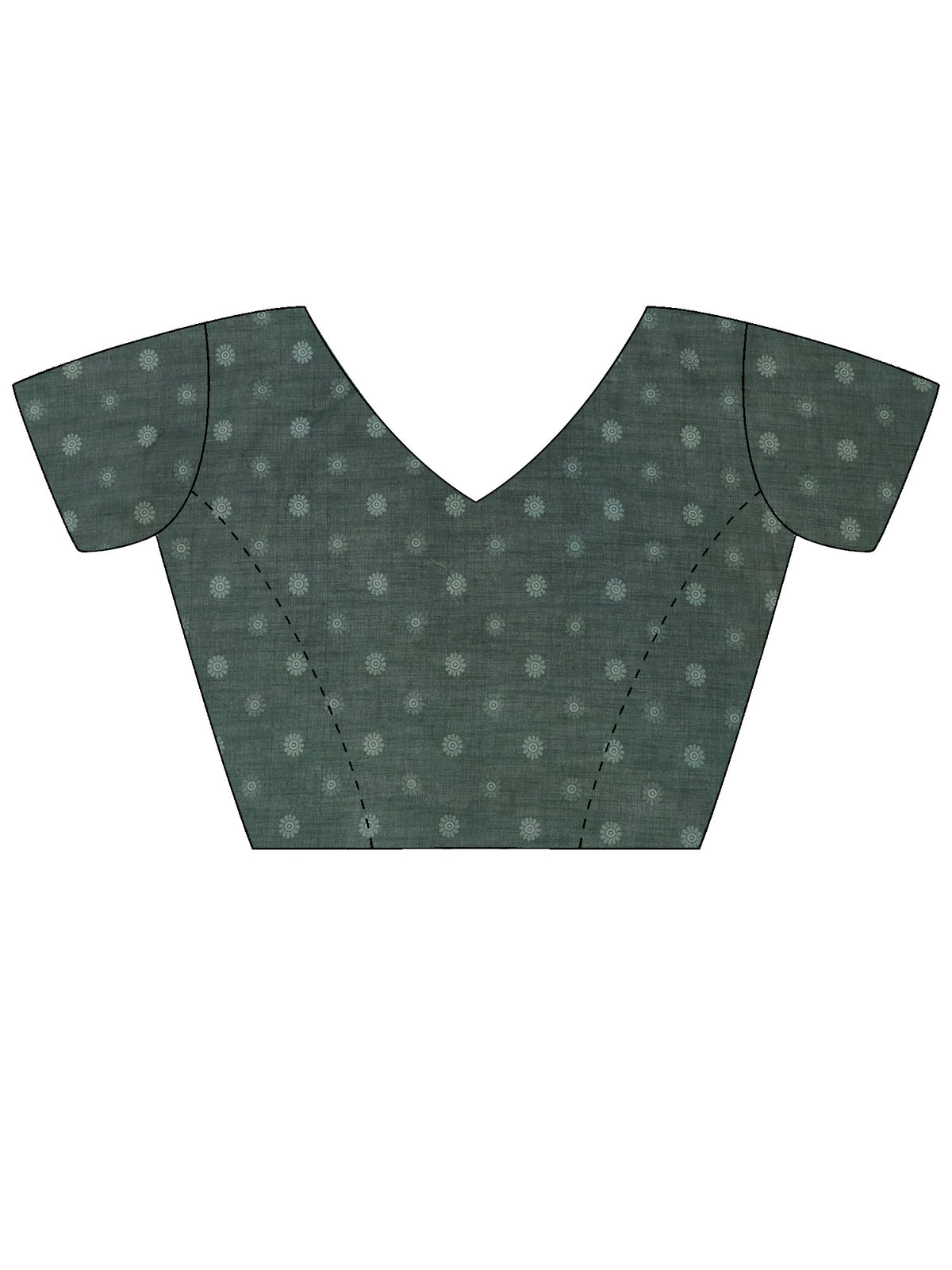 Unstitched green linen blend blouse piece with botanical design