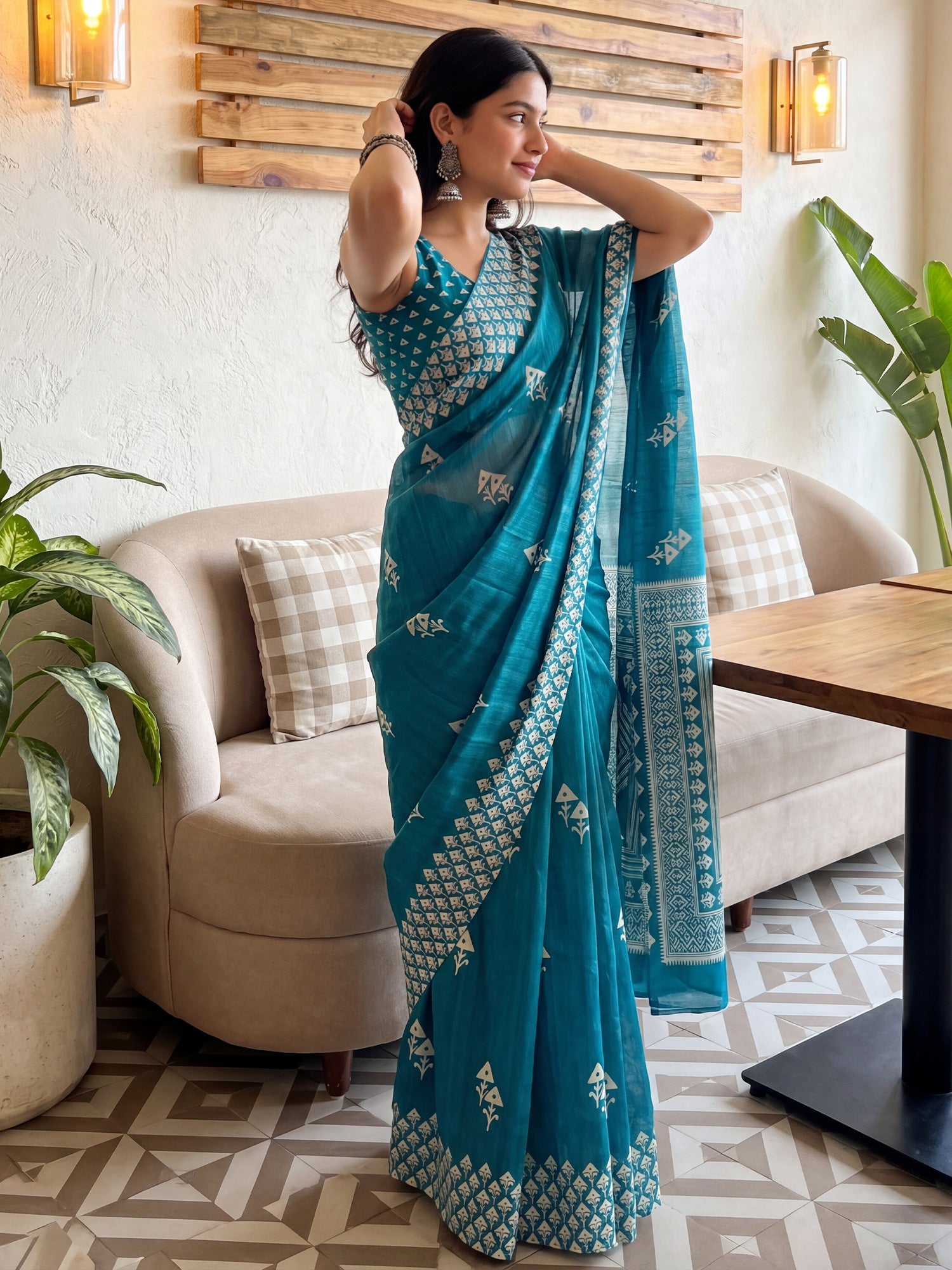 Teal Blue Cotton Blend saree – detail view 3