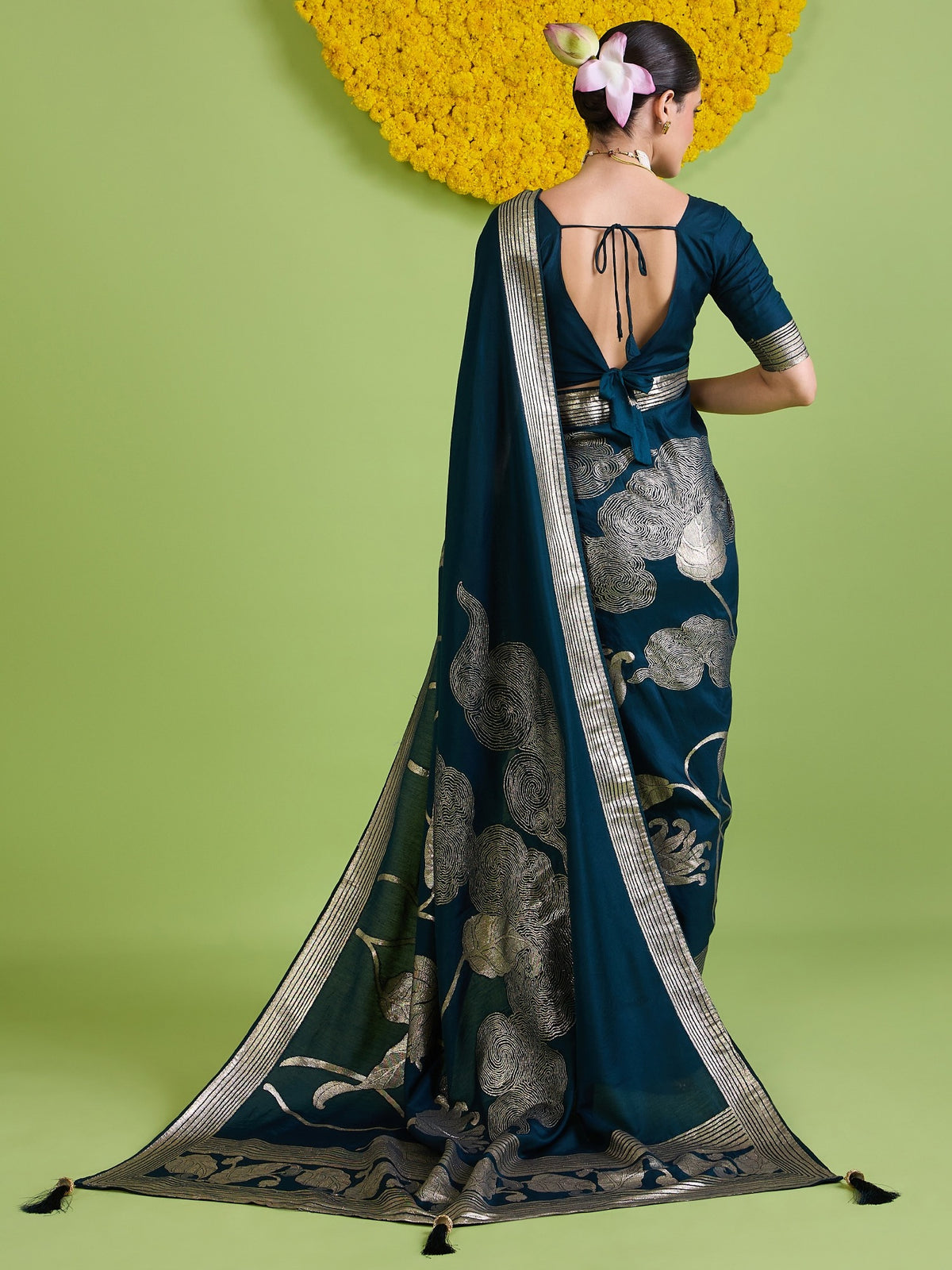 Navy Blue Silk Blend saree – detail view 6