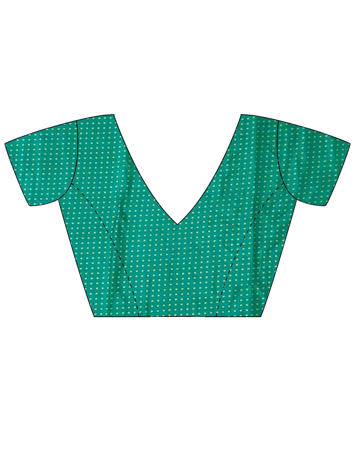 Unstitched teal green silk blend blouse piece with geometric design