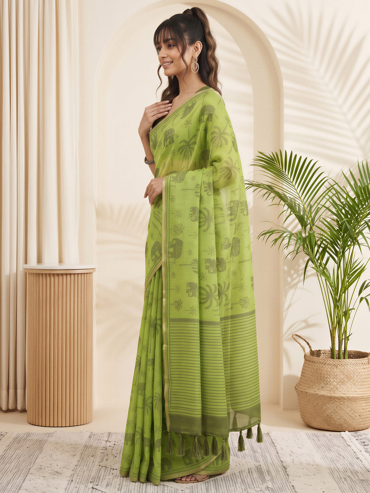Light Green Cotton Linen saree – detail view 2