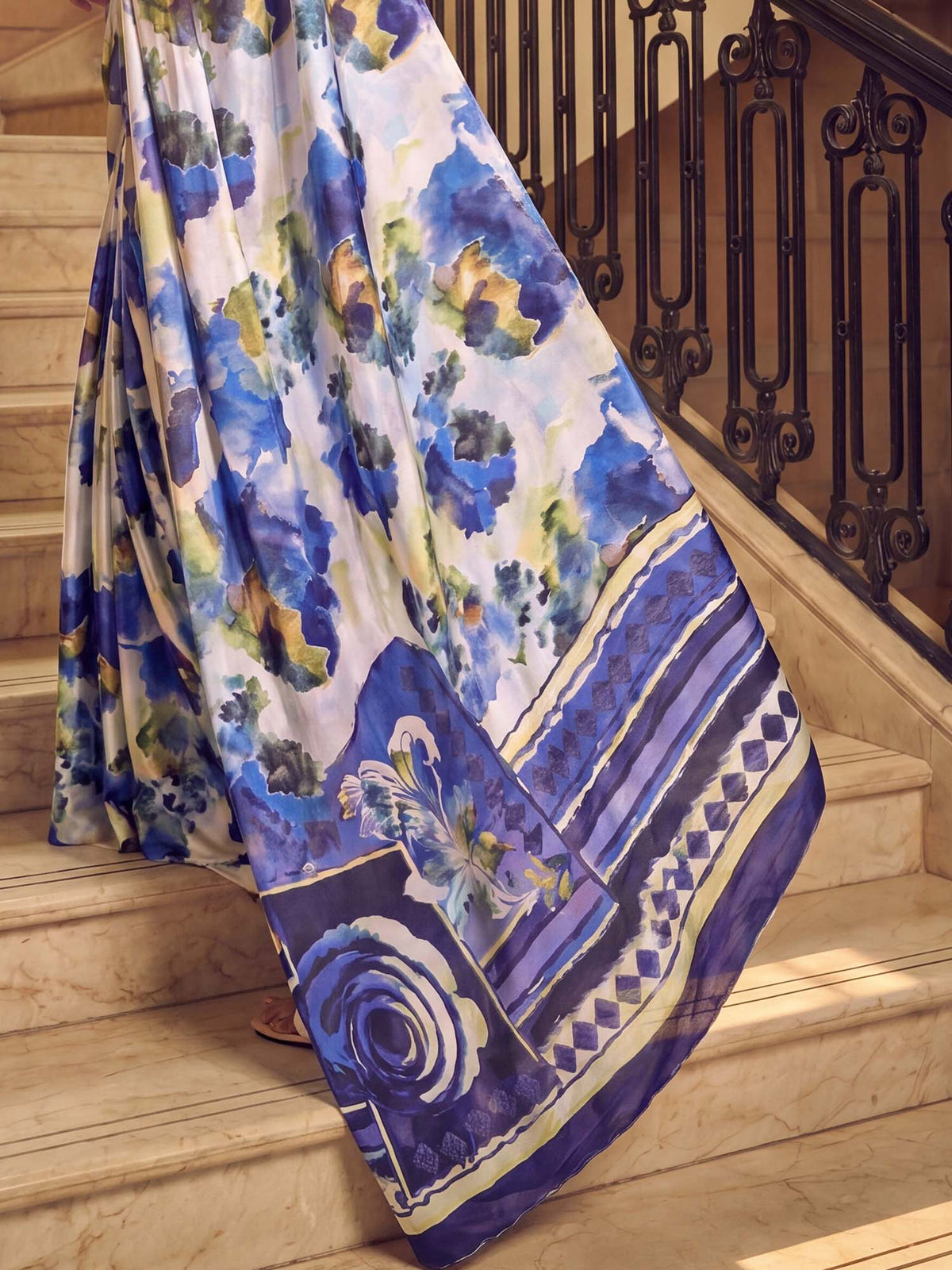 Off White Satin Silk saree – detail view 5