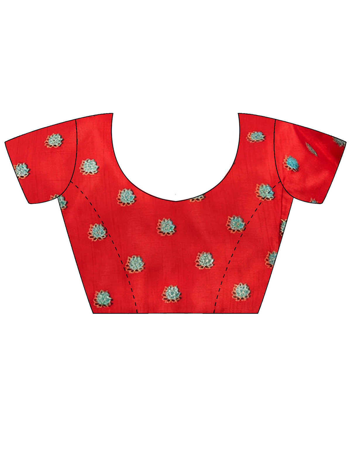 Unstitched red silk blend blouse piece with ethnic motif design