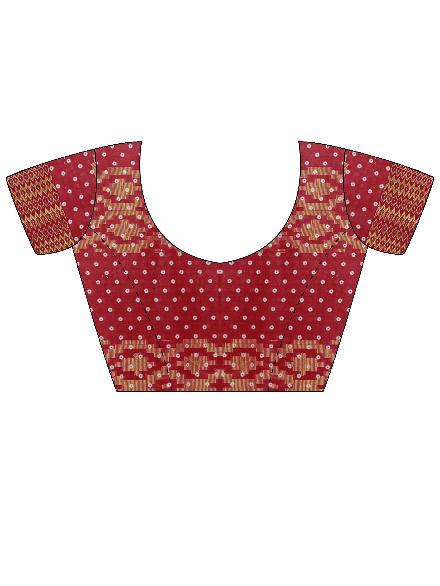 Unstitched red cotton blouse piece with bandhani design