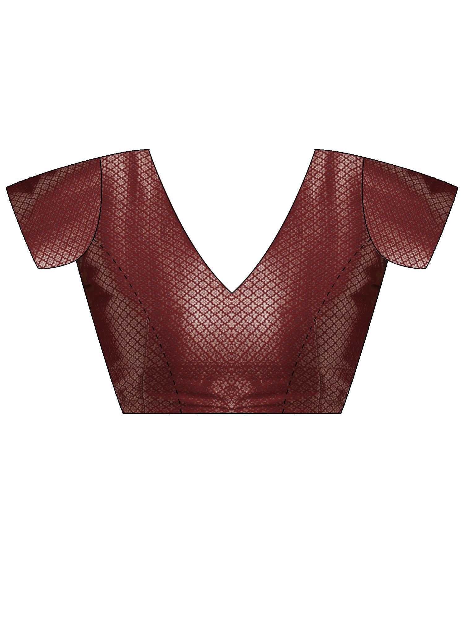 Unstitched maroon brocade blouse piece with ethnic motif design