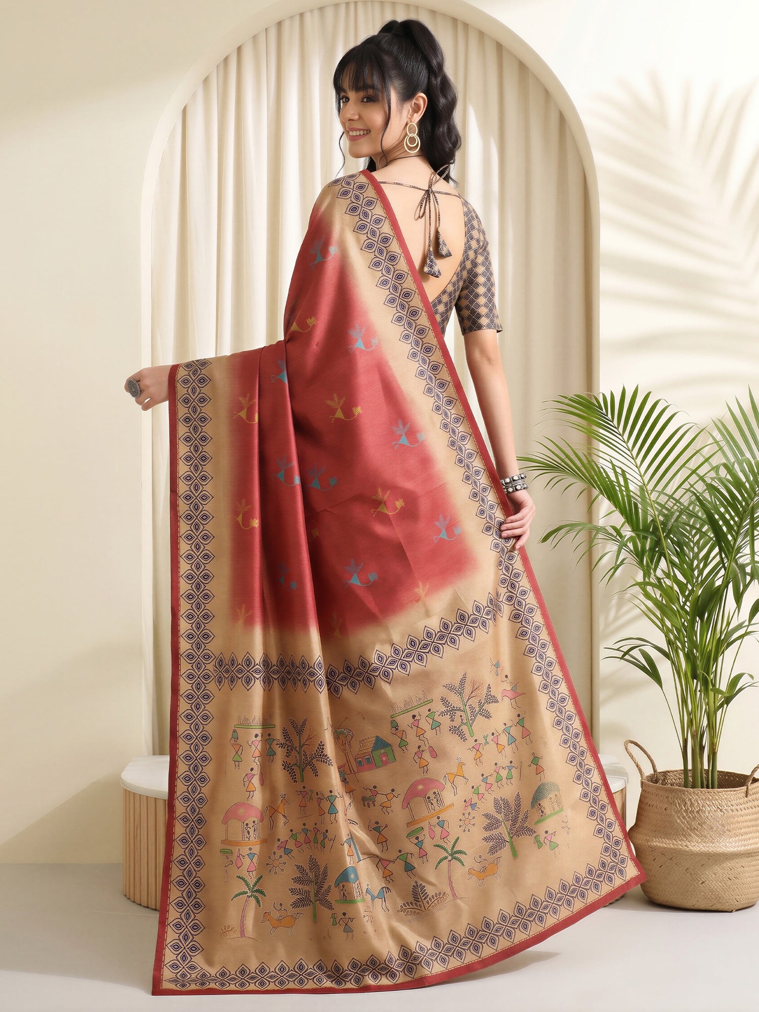 Rust Silk Blend saree – detail view 1