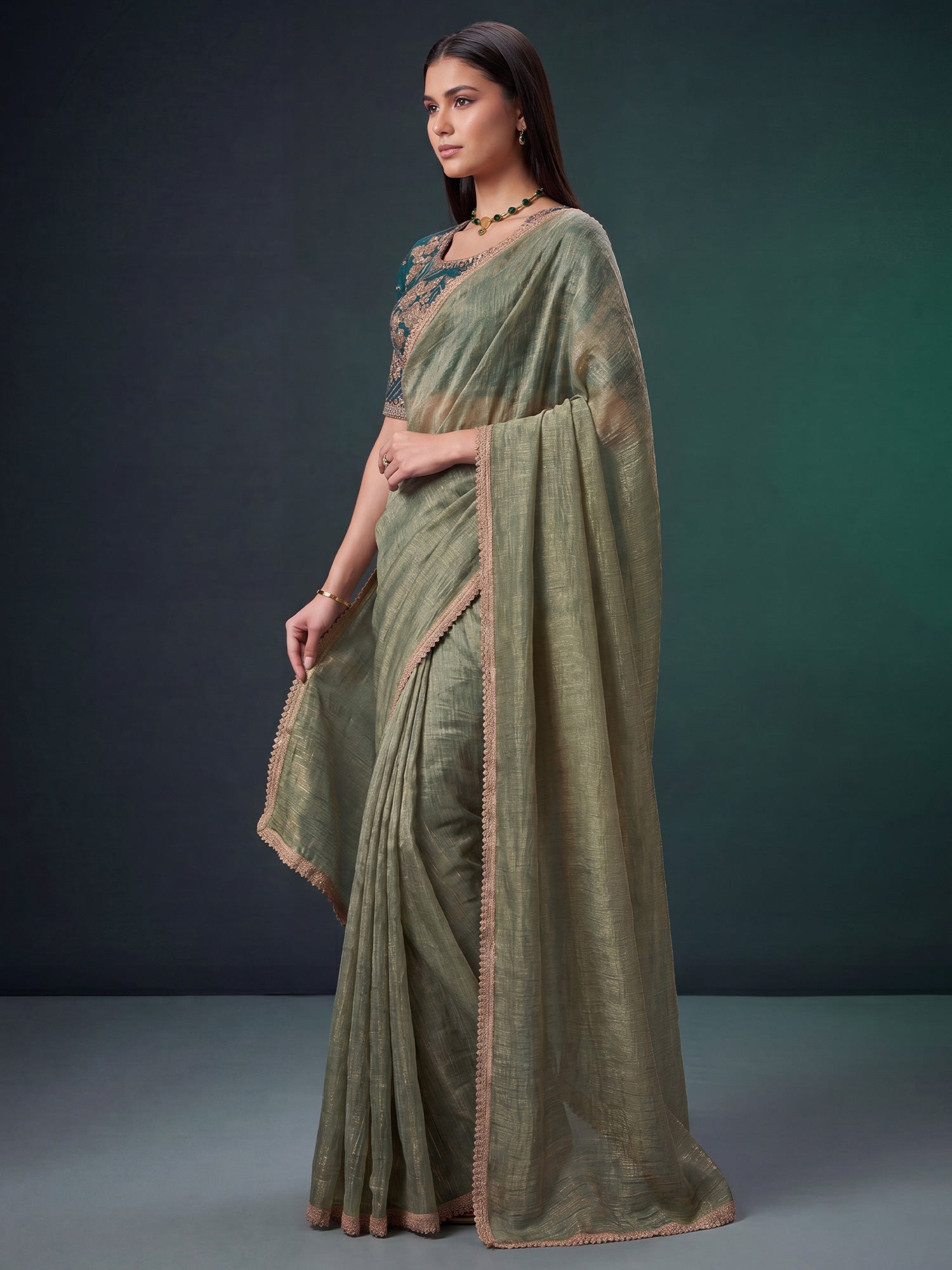 Light Green Georgette saree – detail view 2