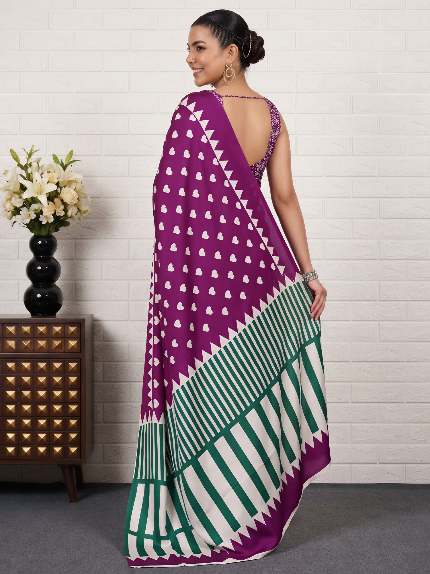 Purple Satin saree – detail view 1