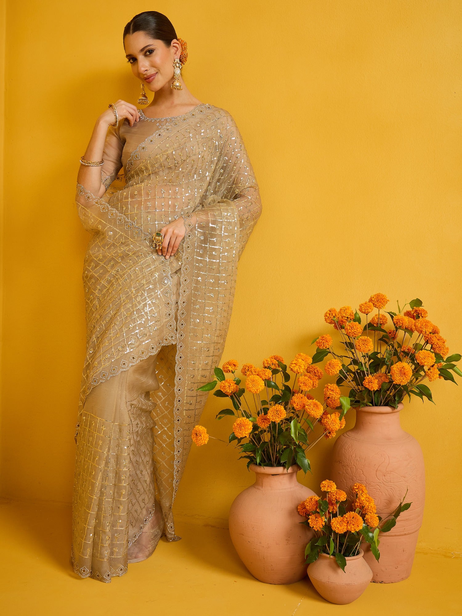 Beige Soft Silk saree – detail view 2