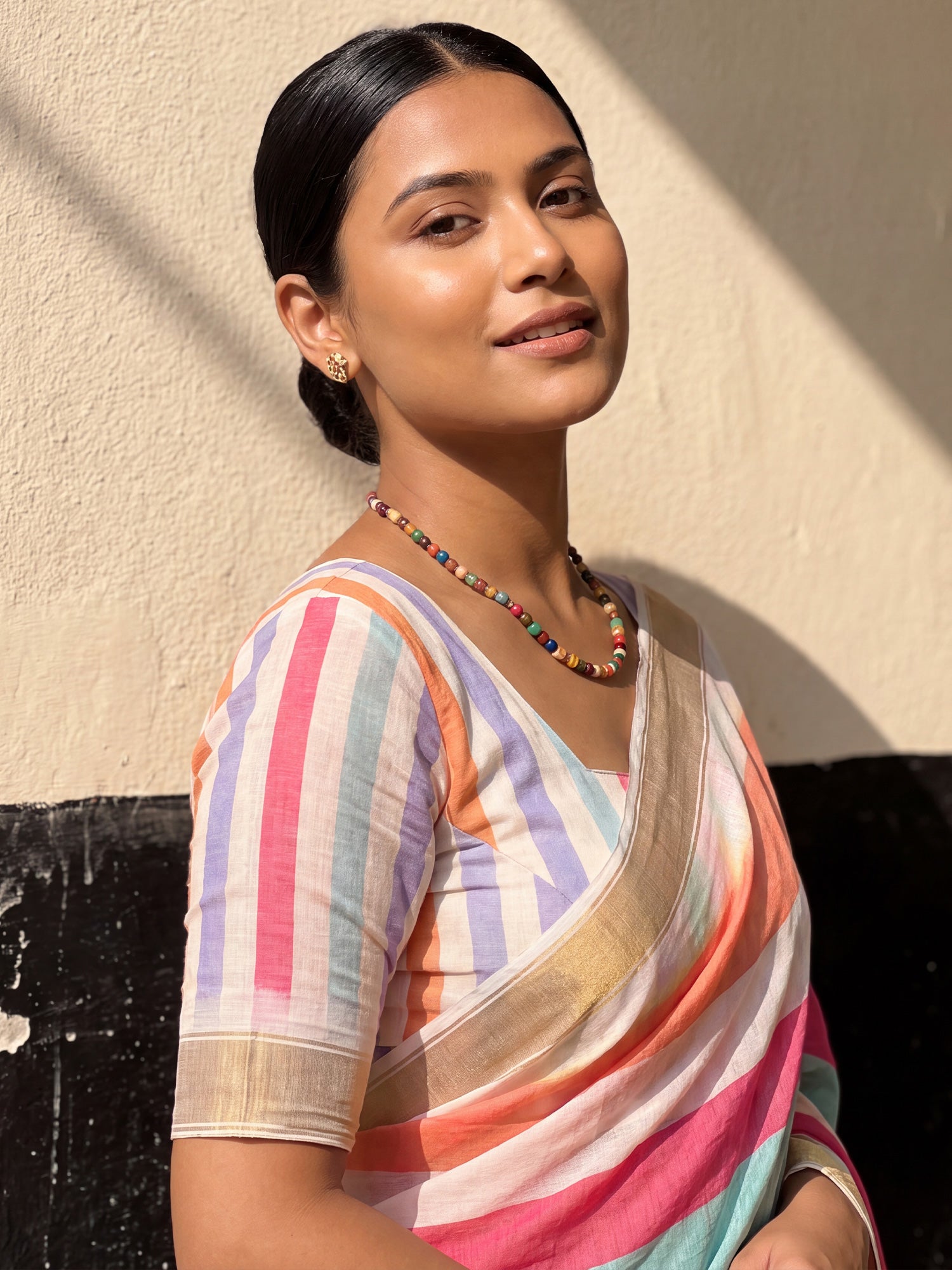 Multicolored Linen saree – detail view 4