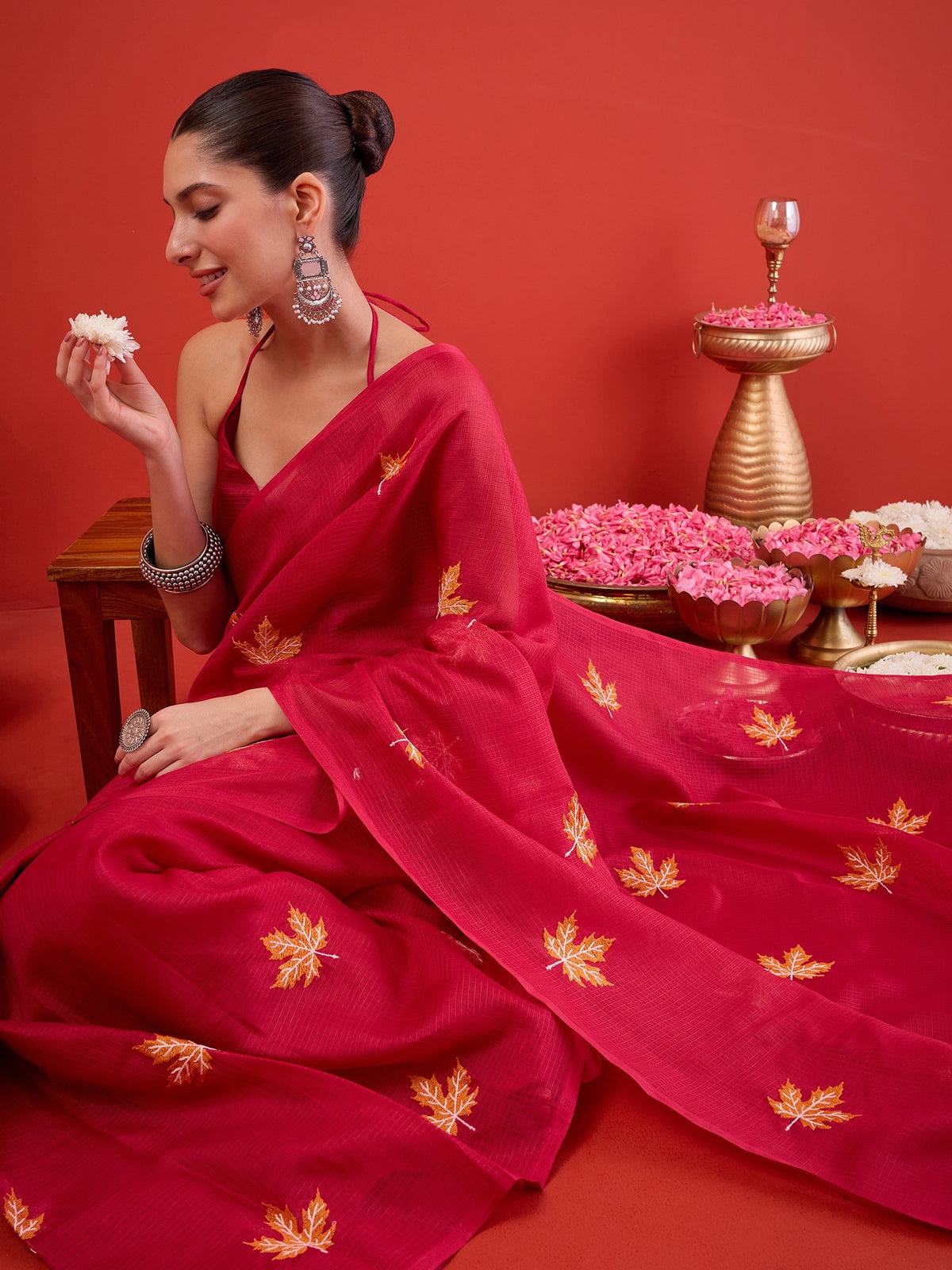 Maroon Kota Doria Cotton saree – detail view 4