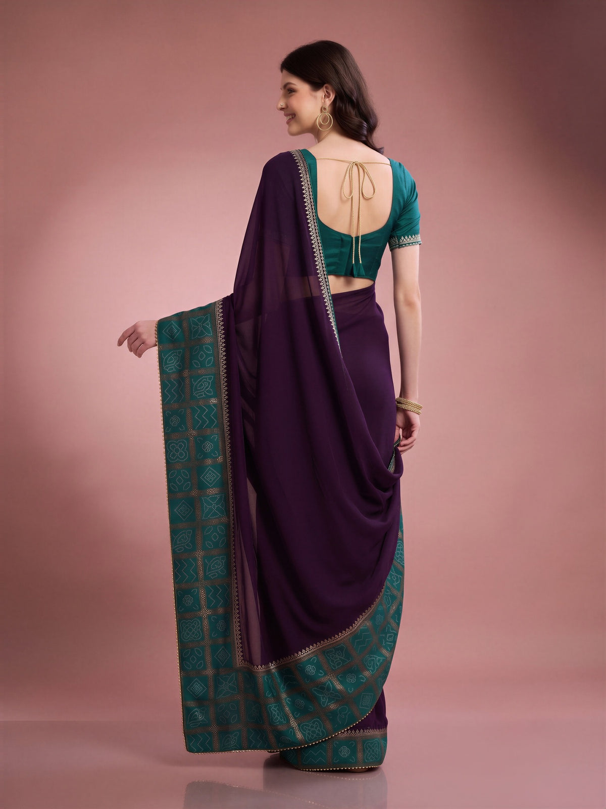 Purple Vichitra Silk saree – detail view 1