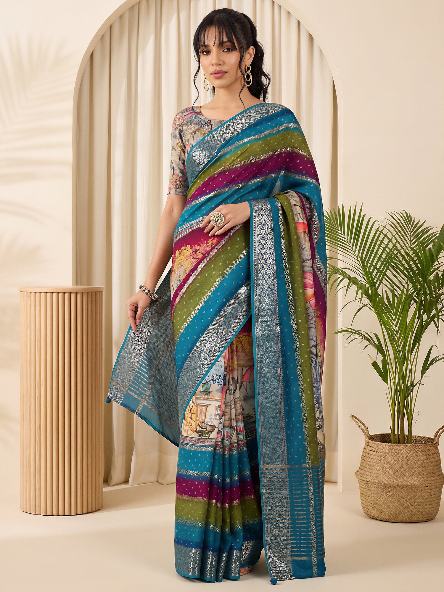 Multicolored Viscose Silk saree – detail view 3