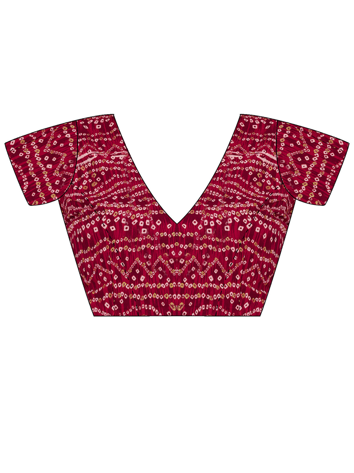 Unstitched maroon vichitra silk blouse piece with bandhani design
