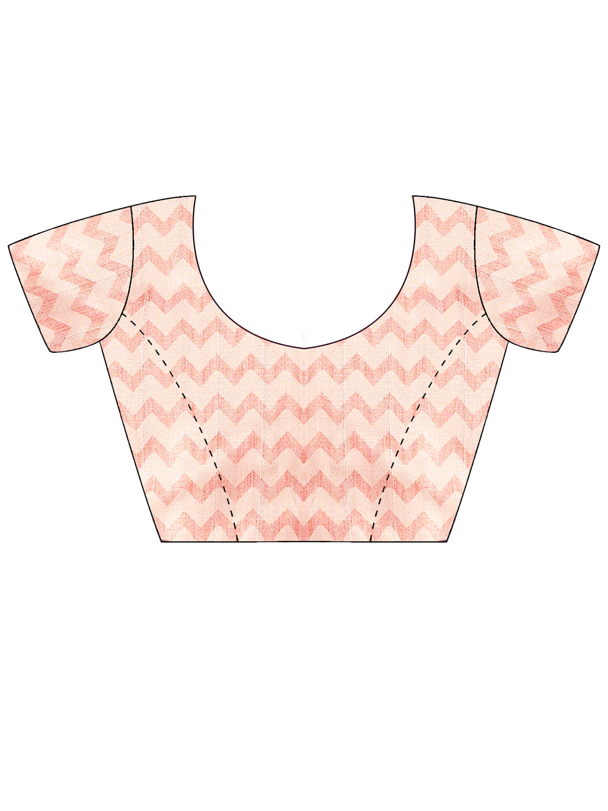 Unstitched peach silk blend blouse piece with chevron design
