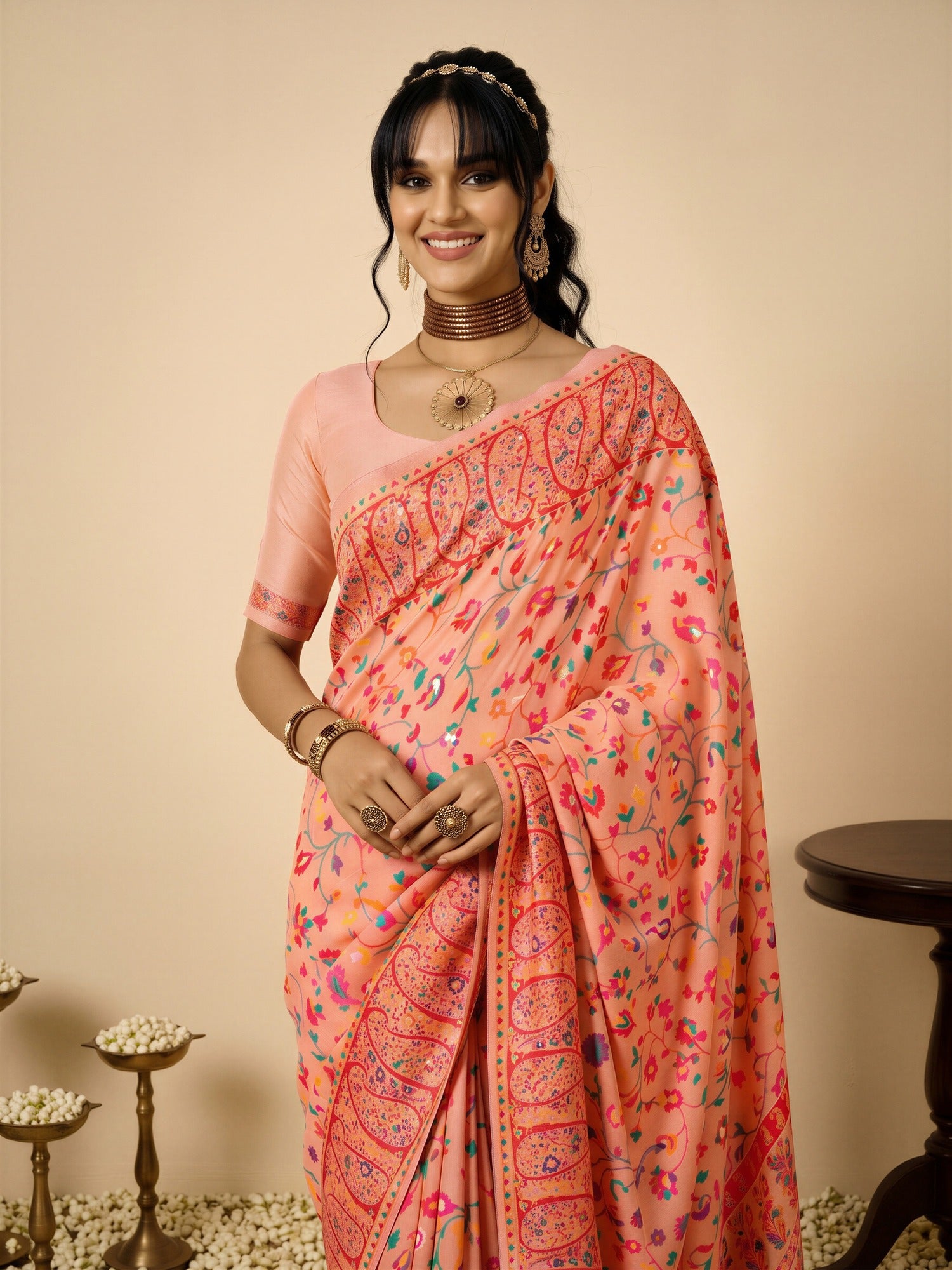 Peach Cotton Silk saree – detail view 3