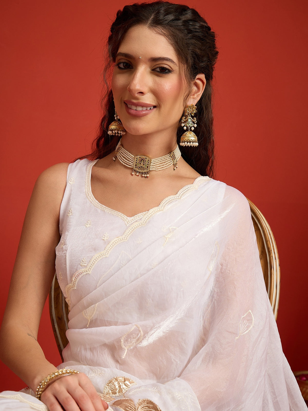White Satin Silk saree – detail view 3