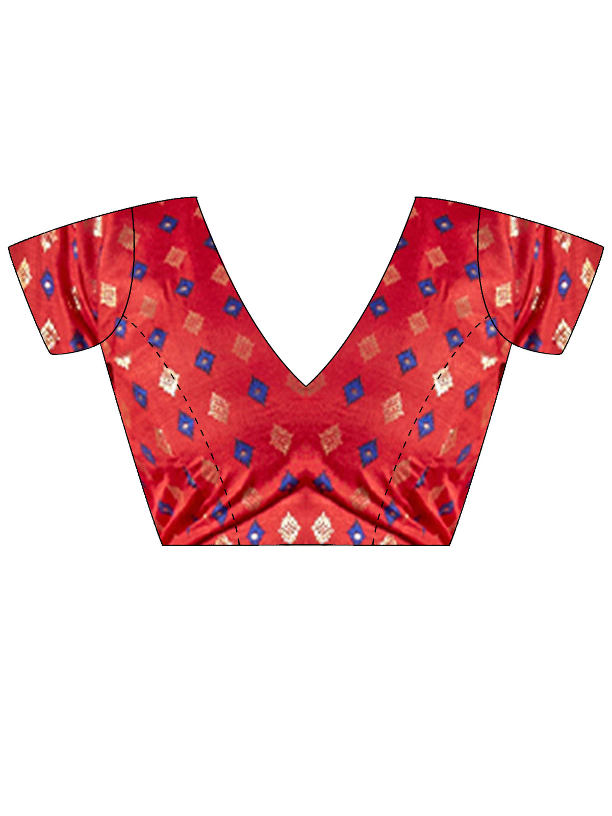 Unstitched red silk blend blouse piece with ethnic motif design