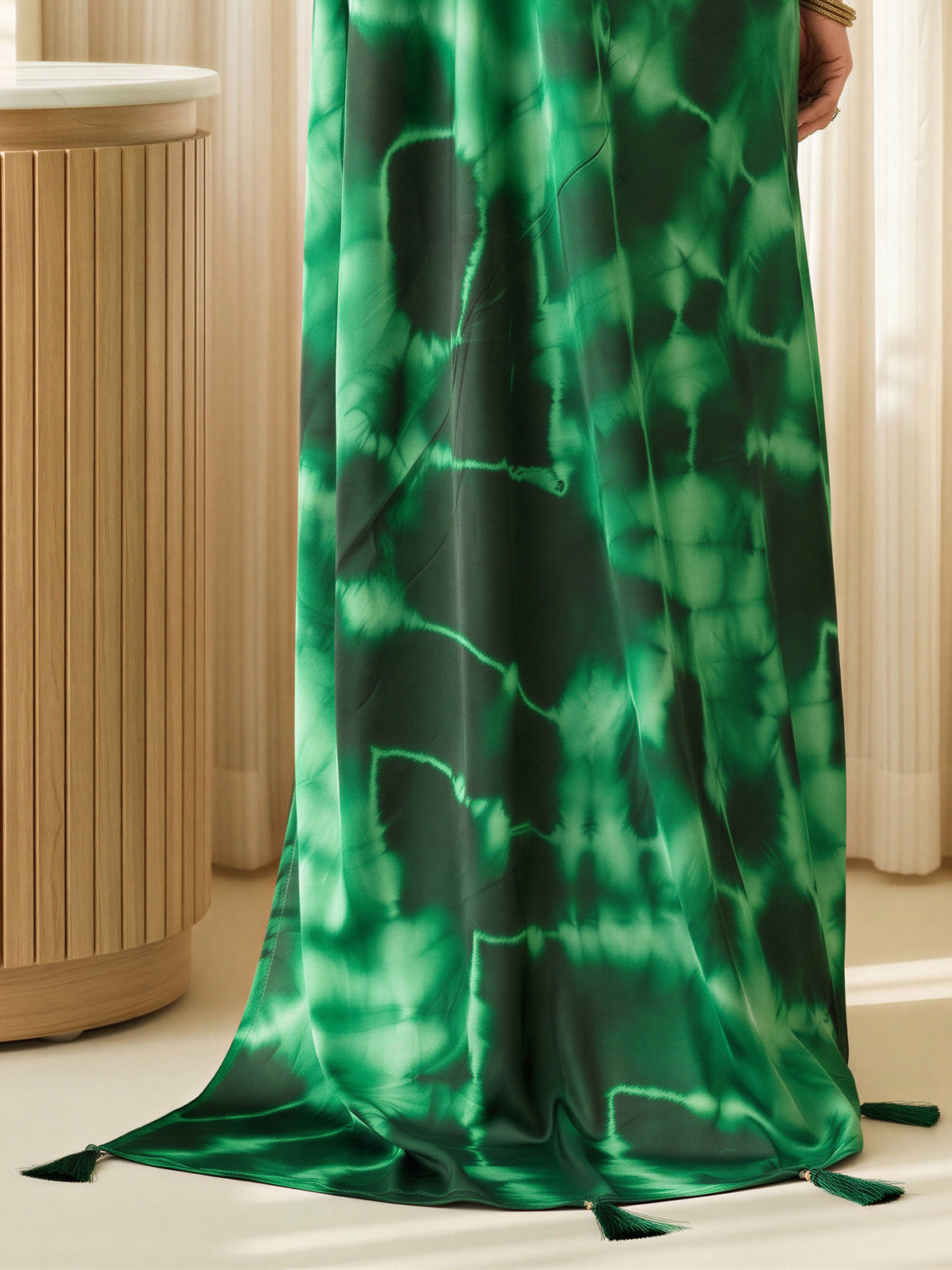 Green Satin Silk saree – detail view 5