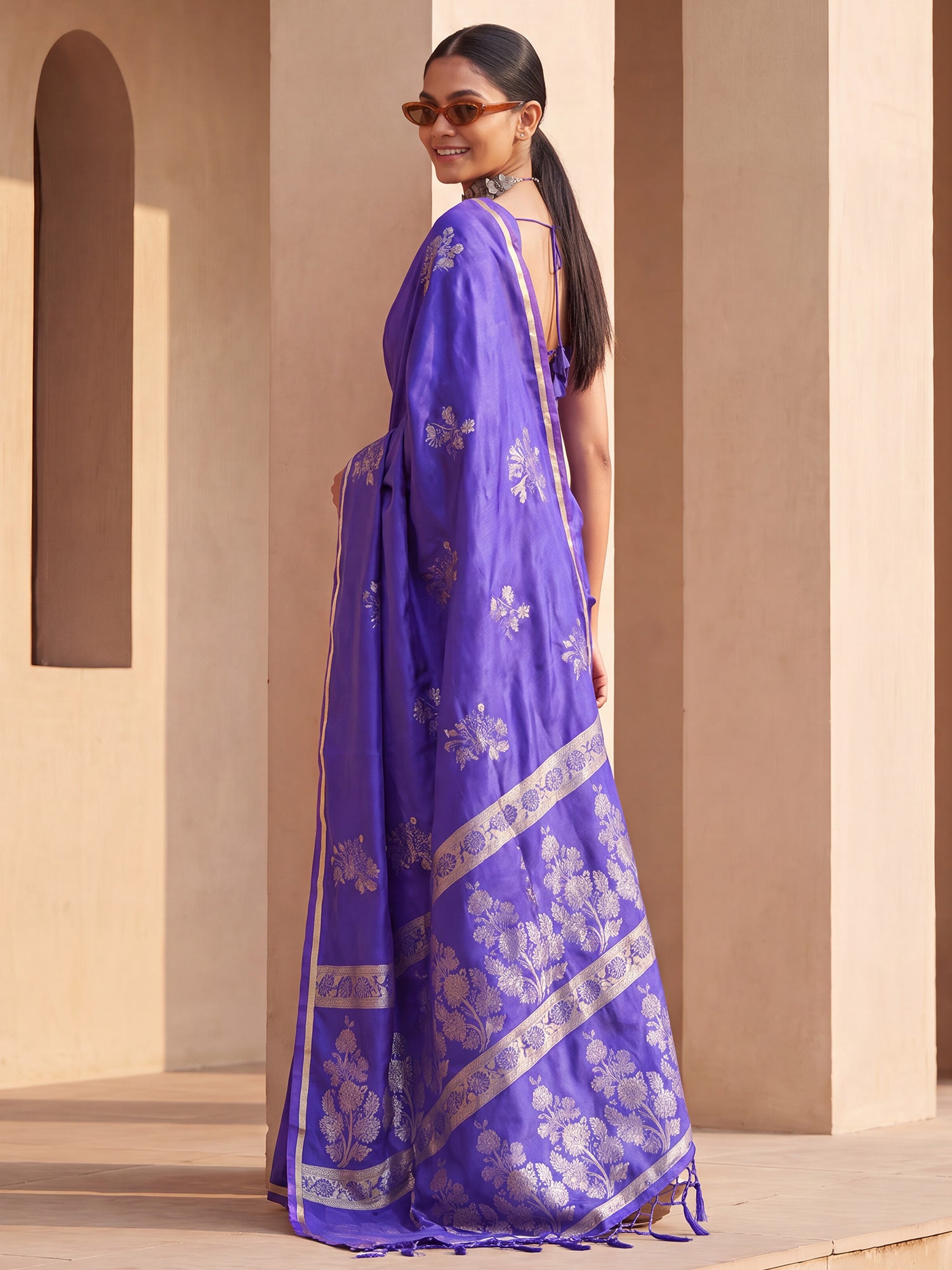 Purple Satin Silk saree – detail view 1