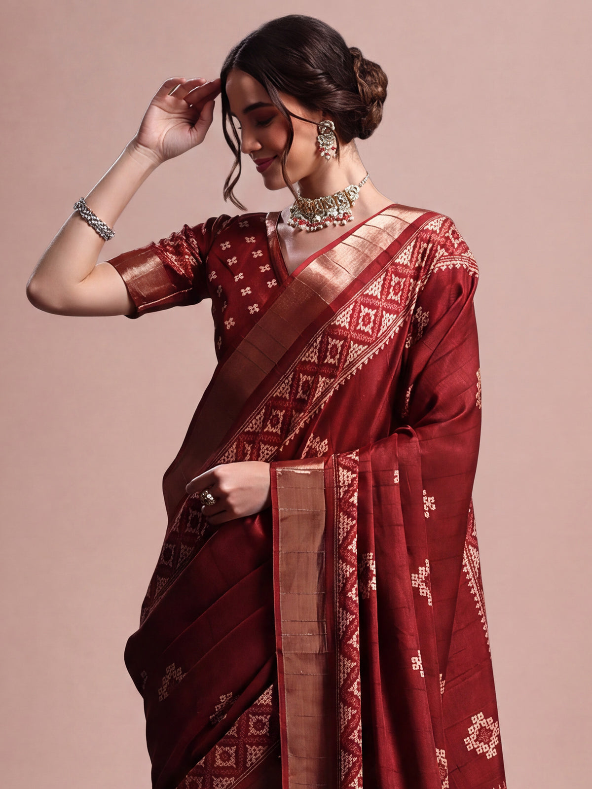 Maroon Silk Blend saree – detail view 3