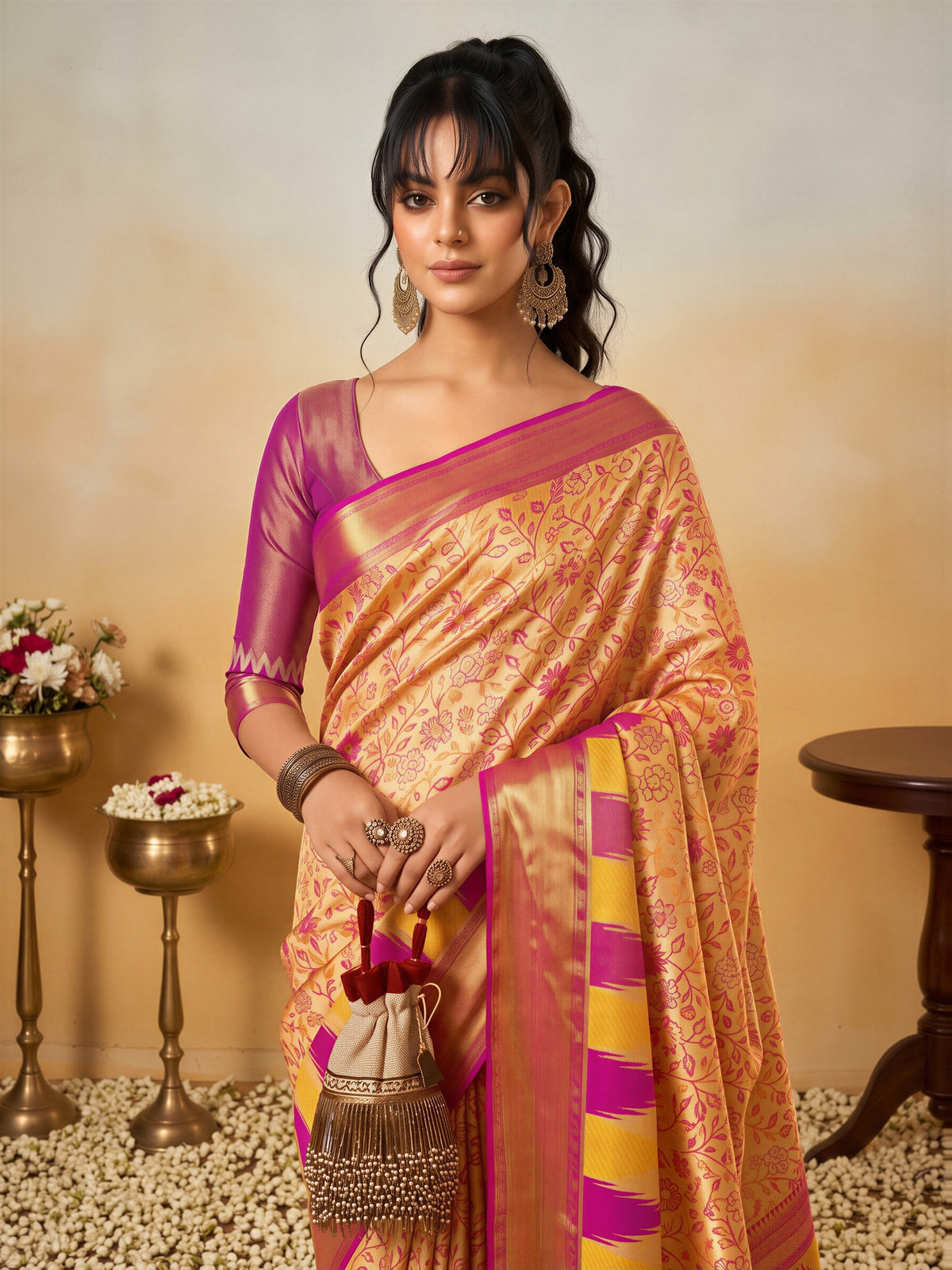 Beige Silk Blend saree – detail view 4