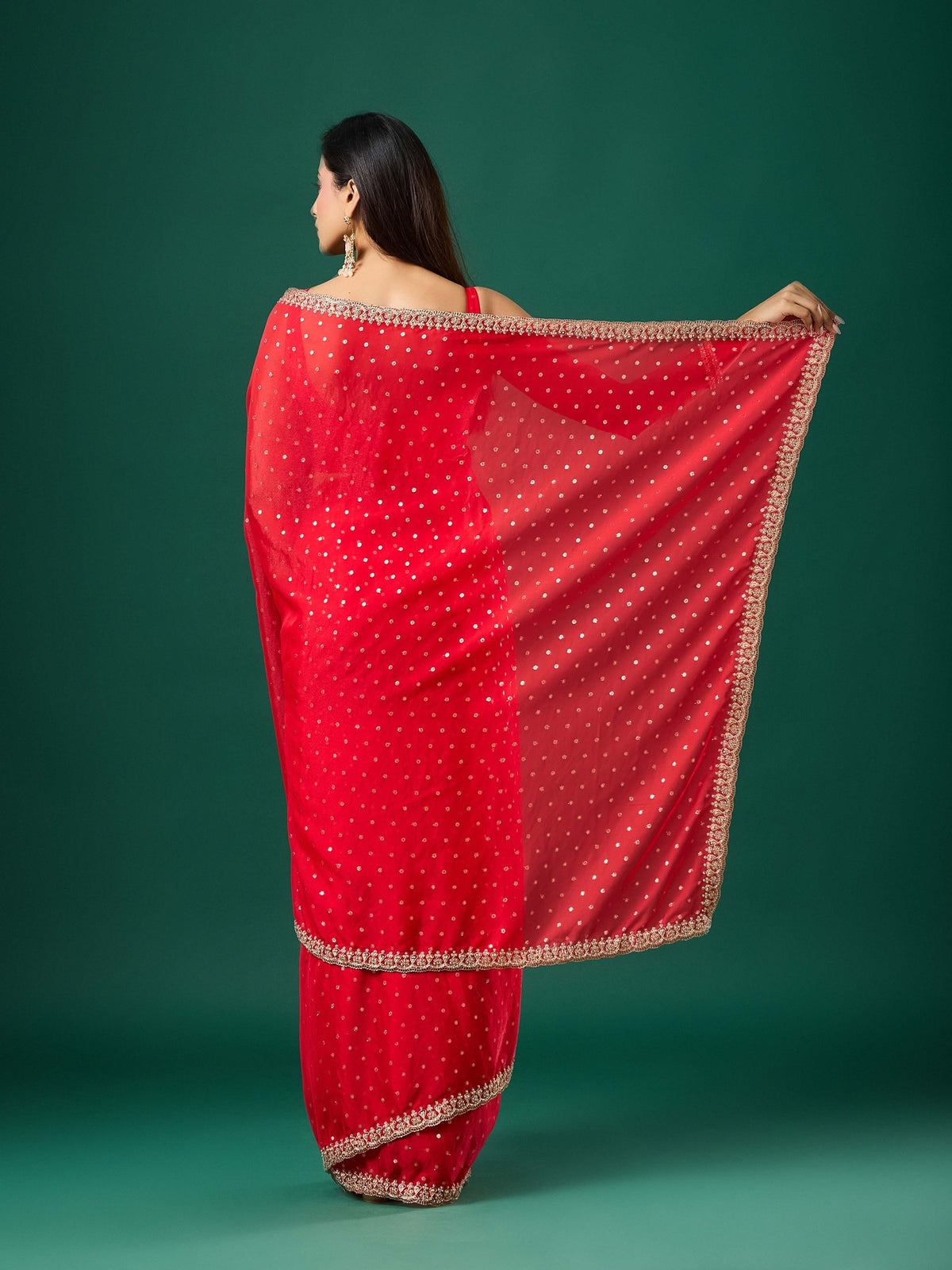 Red Georgette saree – detail view 6