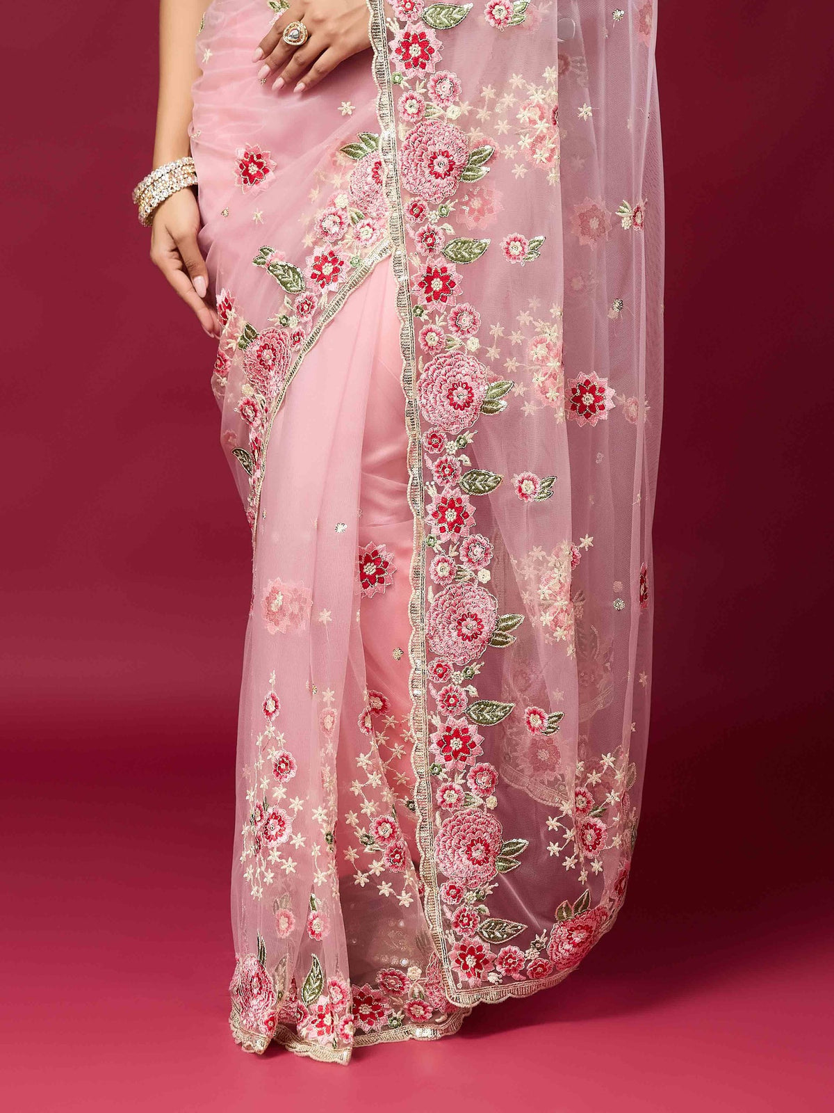 Pink Net saree – detail view 6